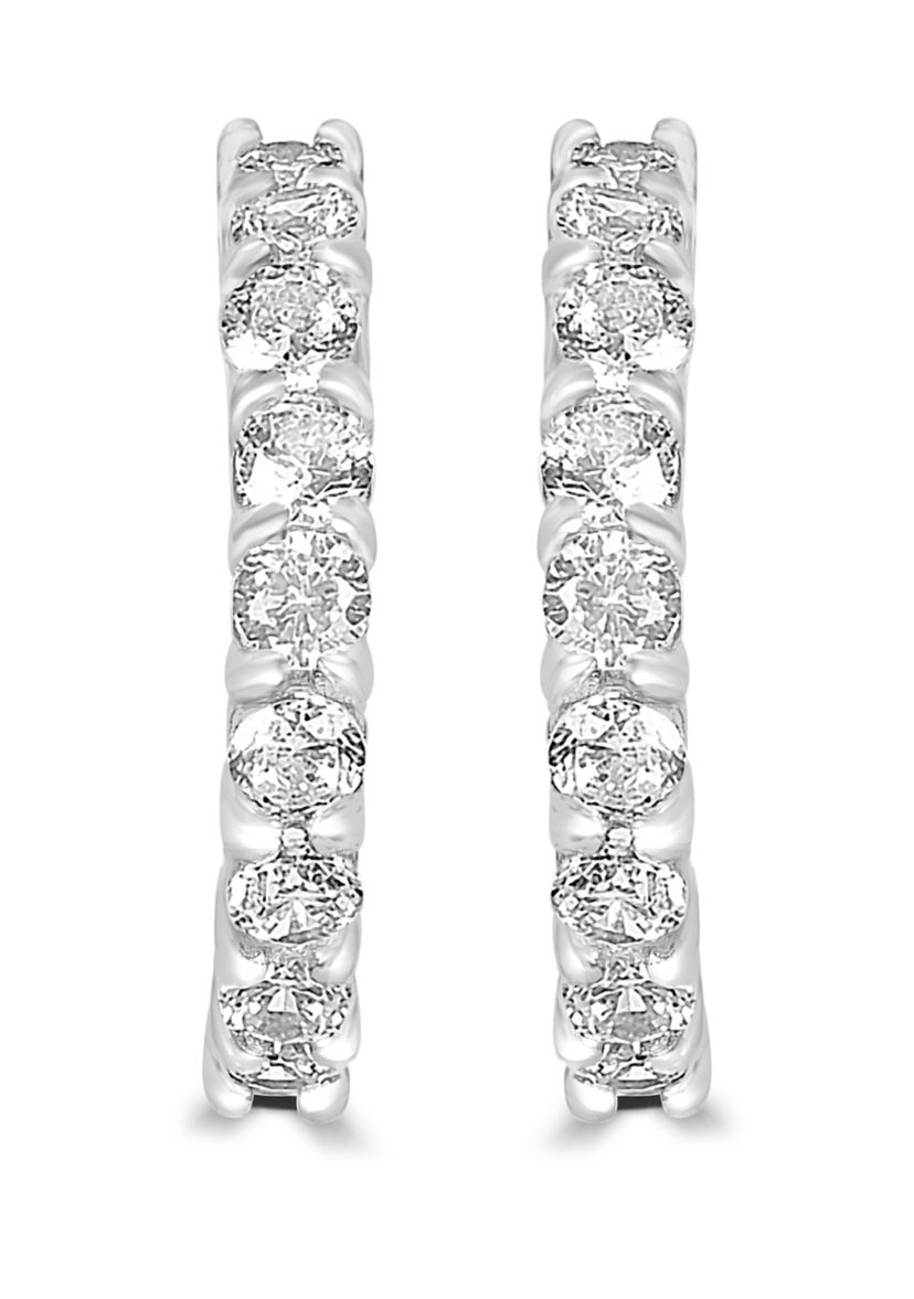 Fine Silver Plated CZ Pave Hoops