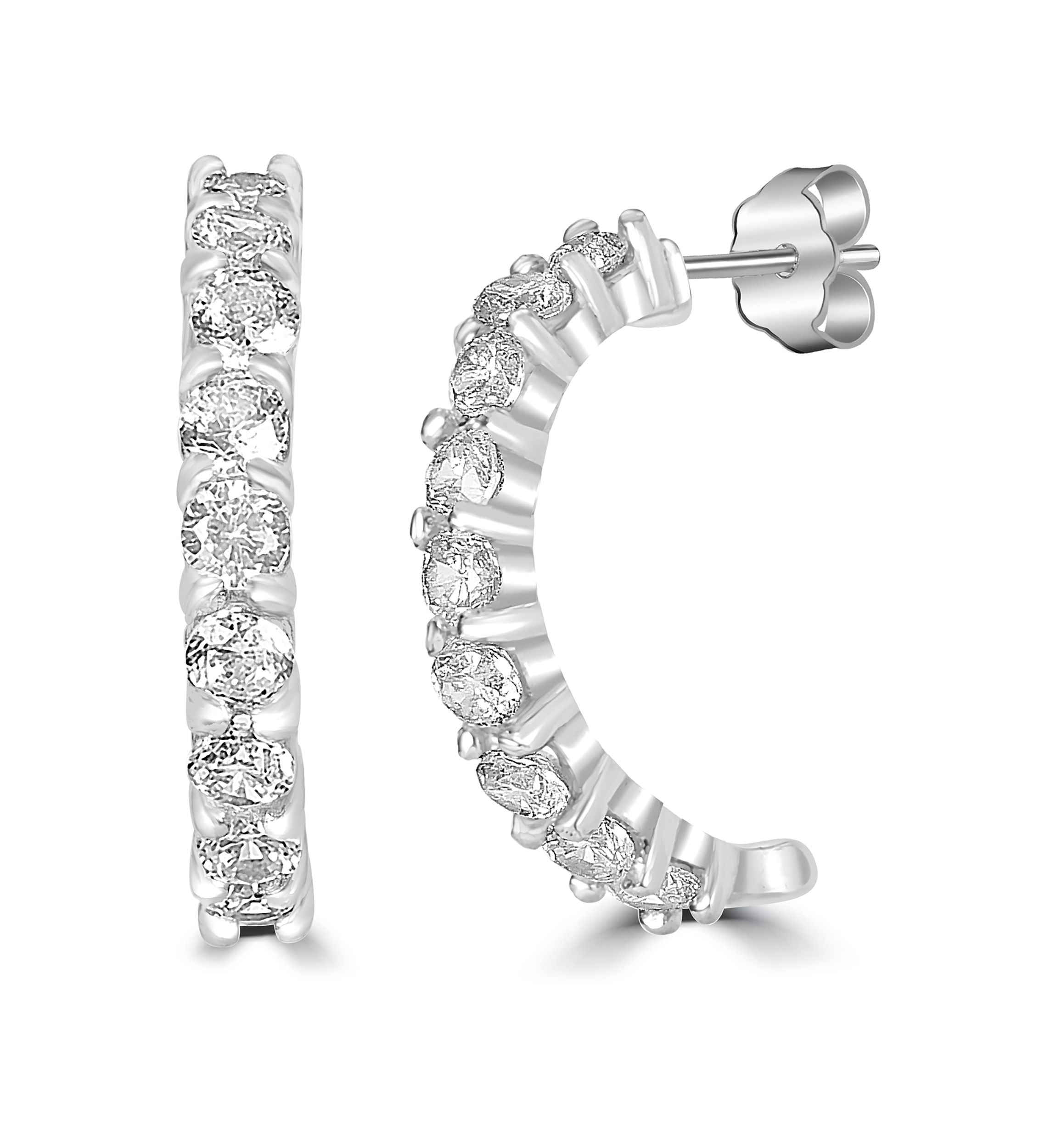Fine Silver Plated CZ Pave Hoops