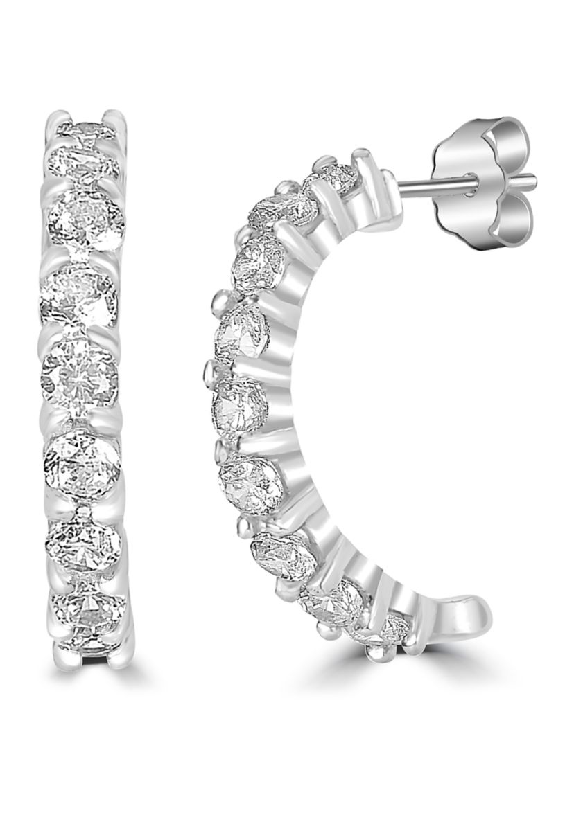 Fine Silver Plated CZ Pave Hoops