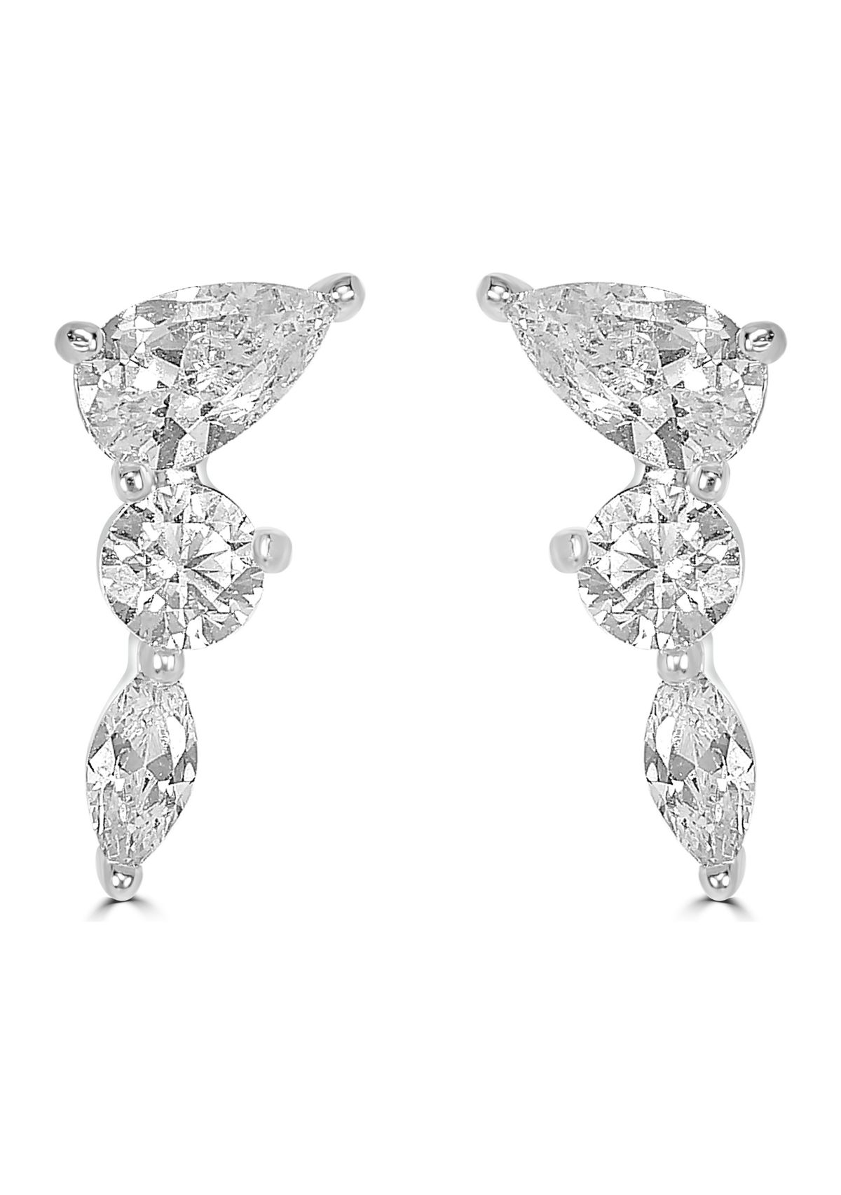 Sterling Silver and Prong Set Cubic Zirconia Mini Crawler Stud Earrings