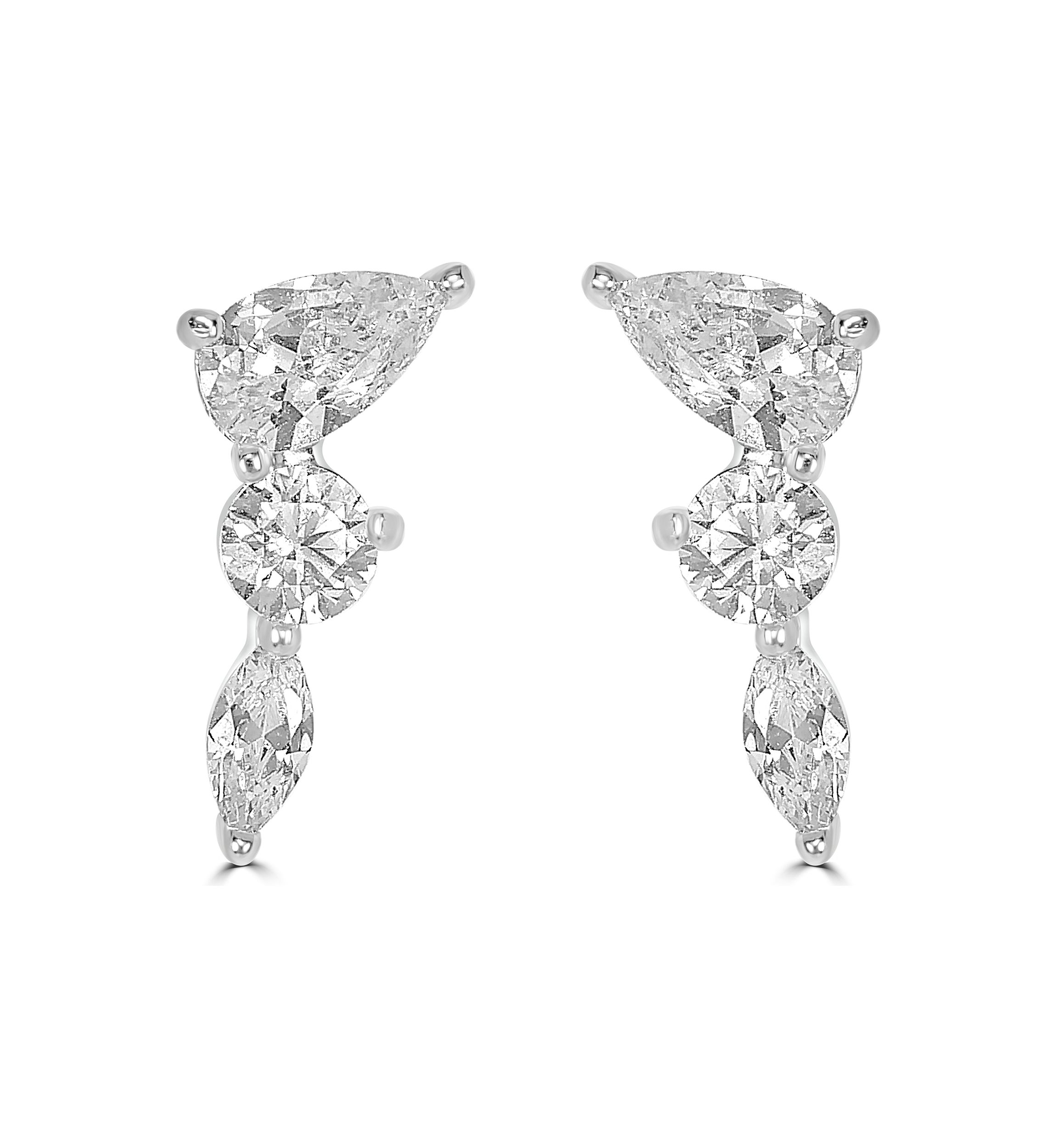 Sterling Silver and Prong Set Cubic Zirconia Mini Crawler Stud Earrings