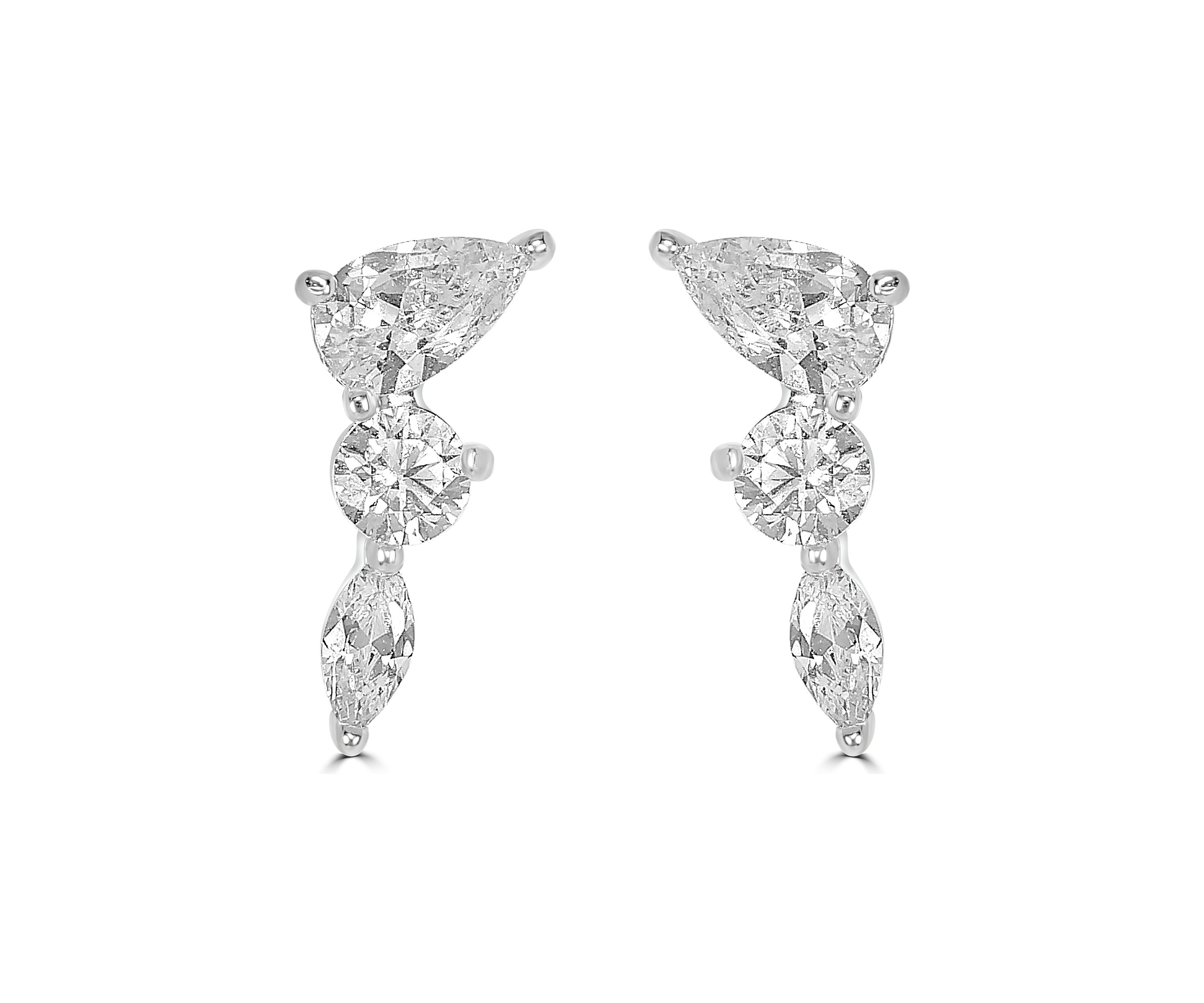Sterling Silver and Prong Set Cubic Zirconia Mini Crawler Stud Earrings