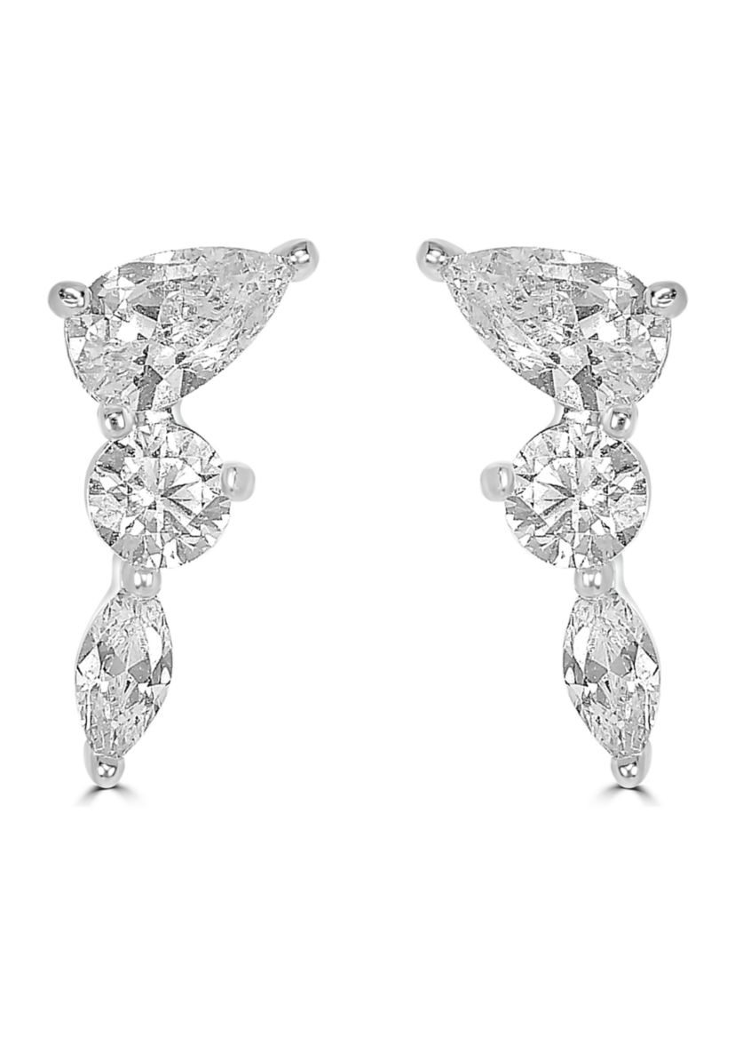 Sterling Silver and Prong Set Cubic Zirconia Mini Crawler Stud Earrings