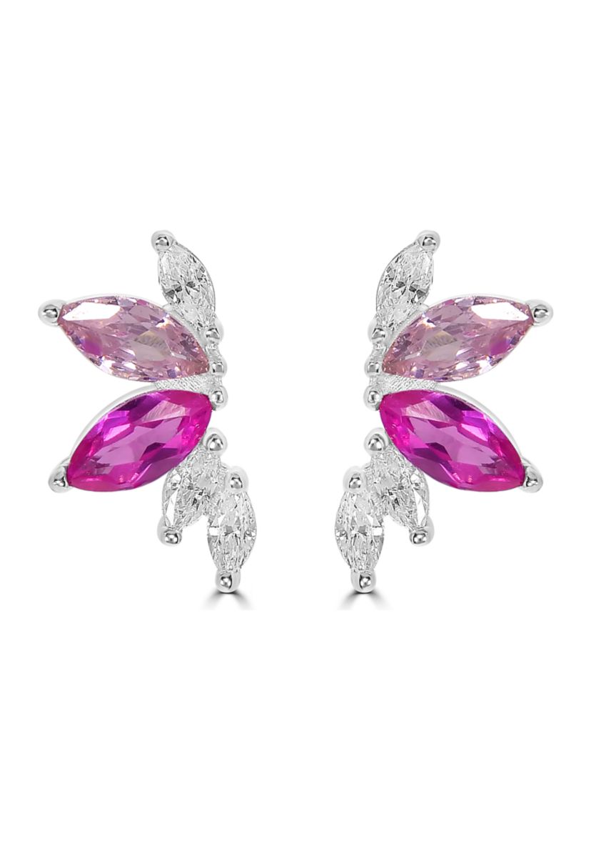 Sterling Silver Marquise Cut Pink and Clear Cubic Zirconia Crawler Stud Earrings