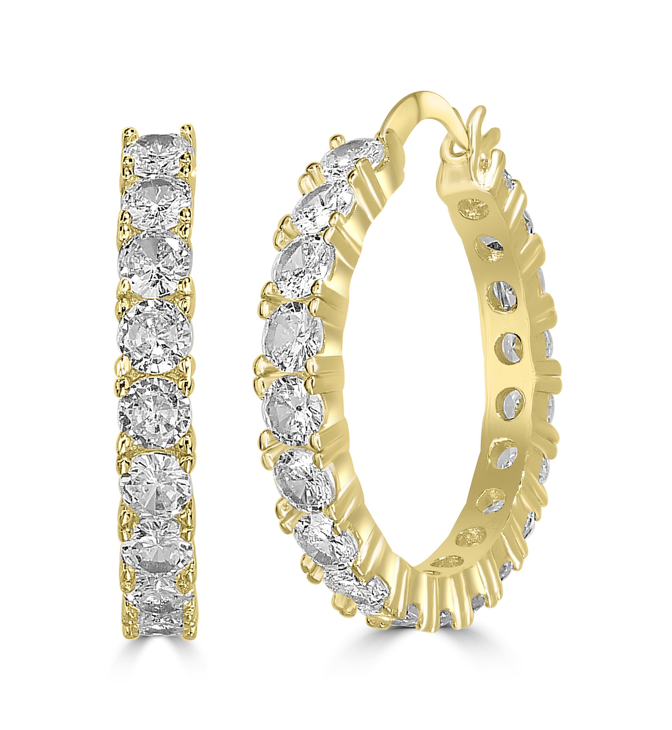 Prong Set Cubic Zirconia Hoop Earrings