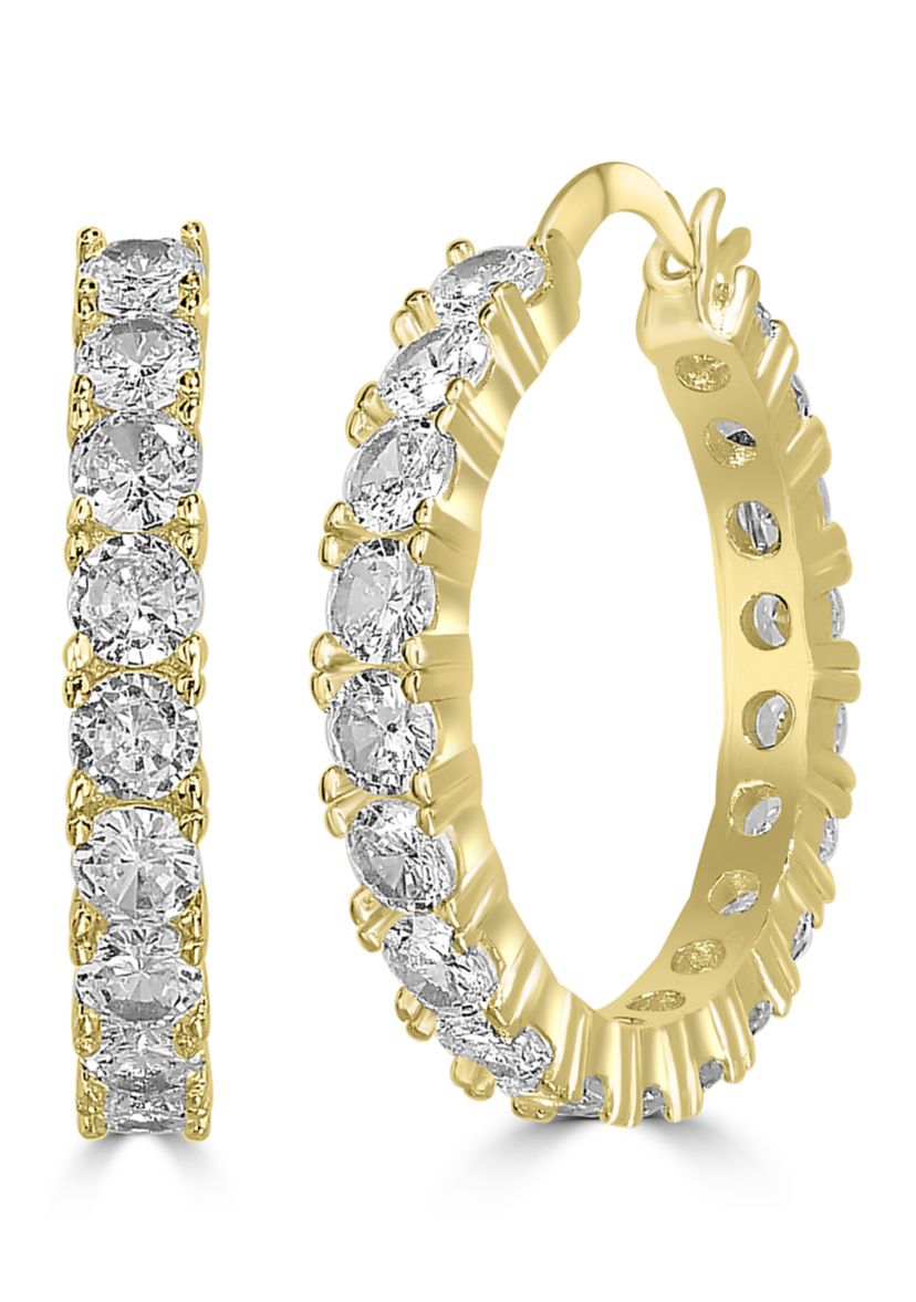 Prong Set Cubic Zirconia Hoop Earrings
