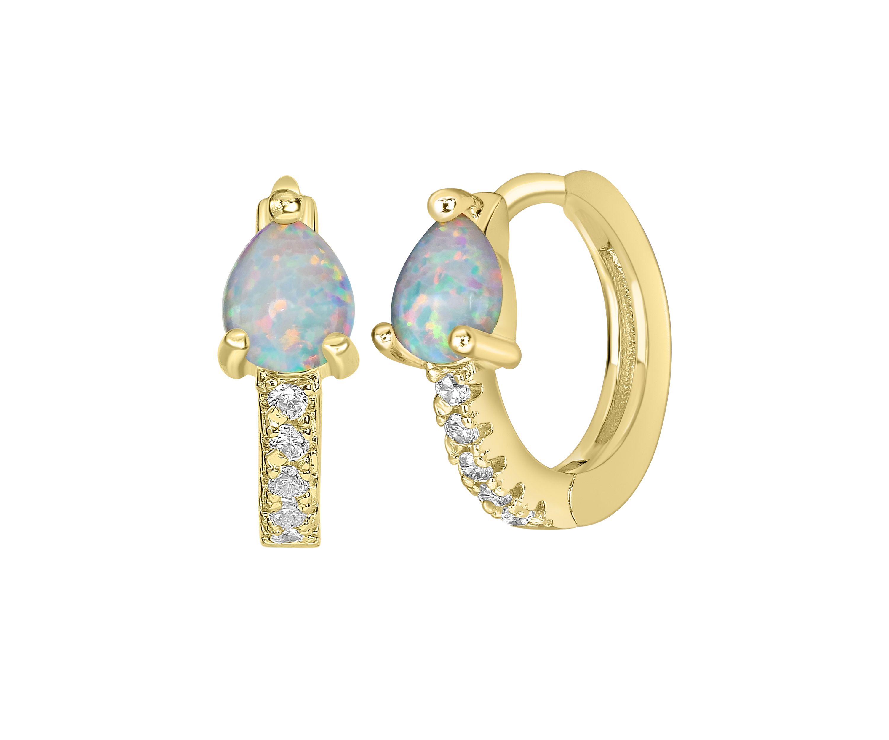 Lab Created Gold Plated Cubic Zirconia and Opal Hoop Earrings