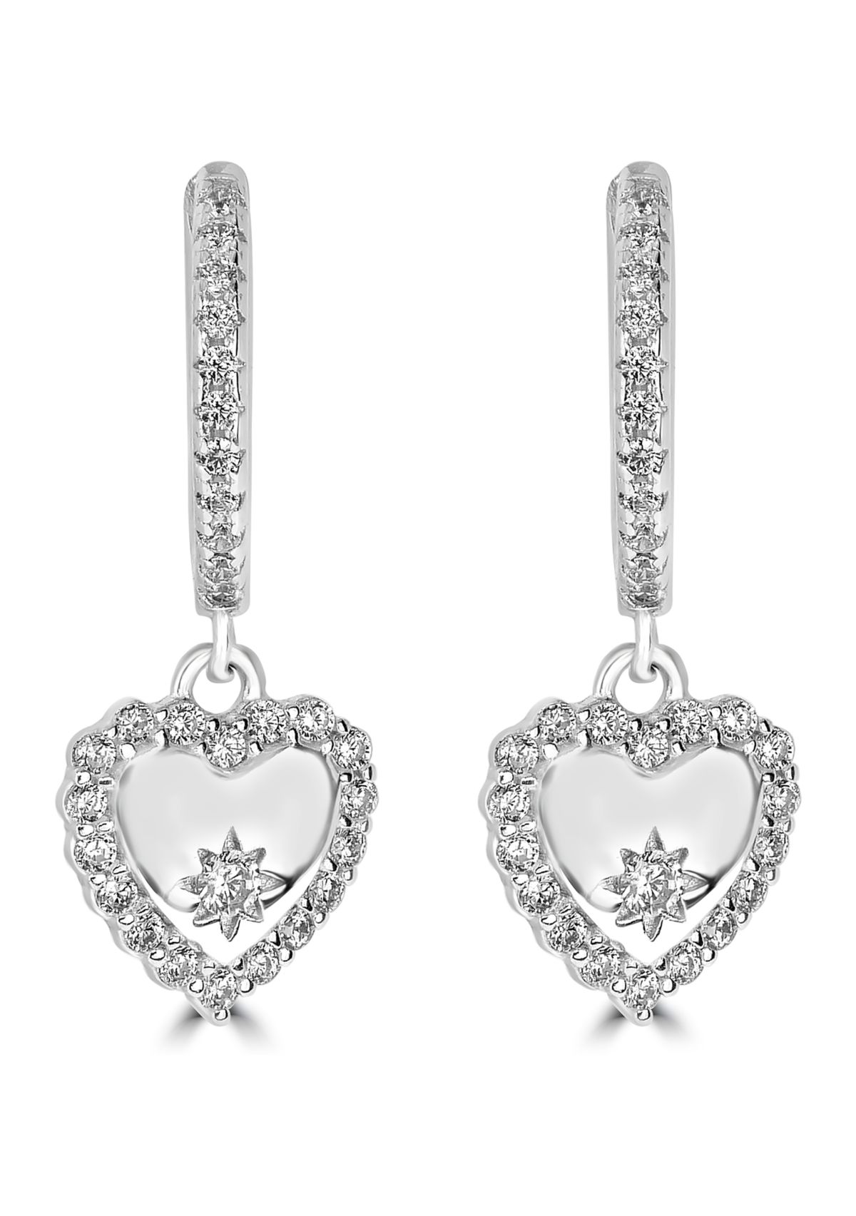 Sterling Silver Cubic Zirconia Heart Hoop Earrings
