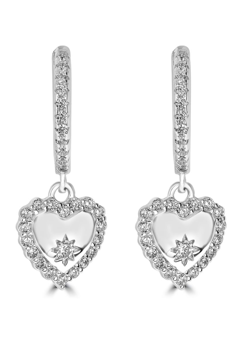 Sterling Silver Cubic Zirconia Heart Hoop Earrings