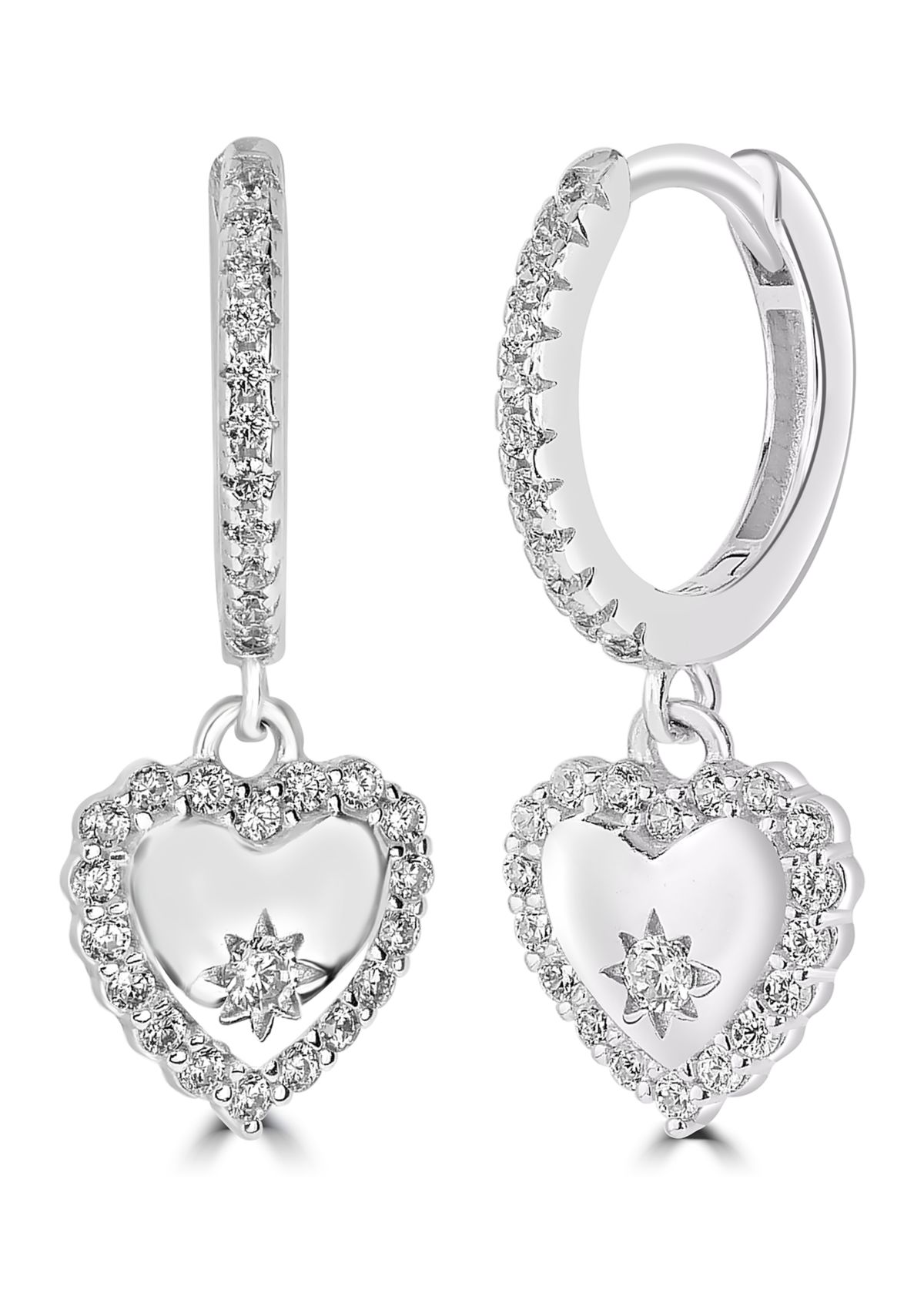 Sterling Silver Cubic Zirconia Heart Hoop Earrings