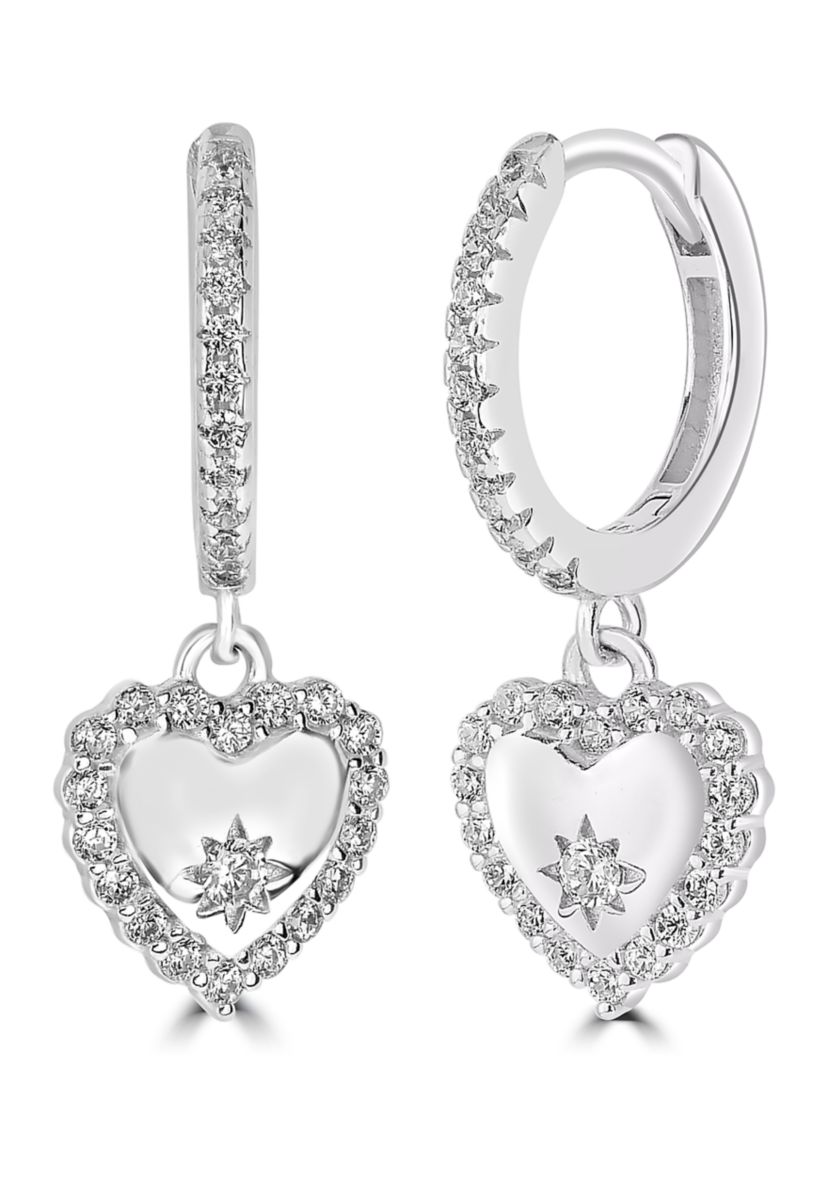 Sterling Silver Cubic Zirconia Heart Hoop Earrings