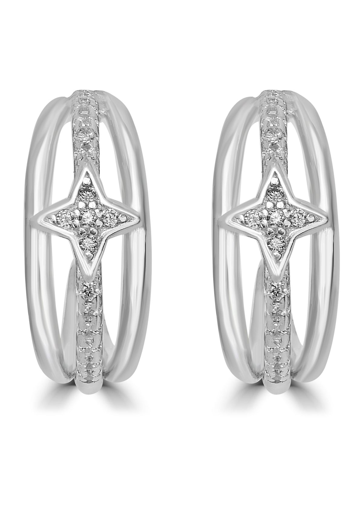 Sterling Silver Cubic Zirconia Vintage Hoop Earrings