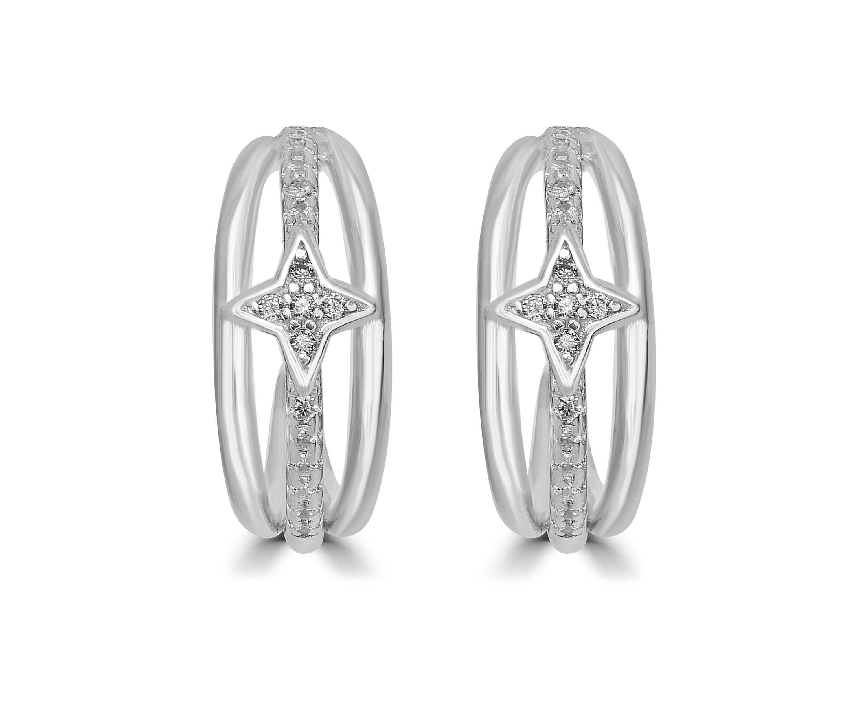 Sterling Silver Cubic Zirconia Vintage Hoop Earrings