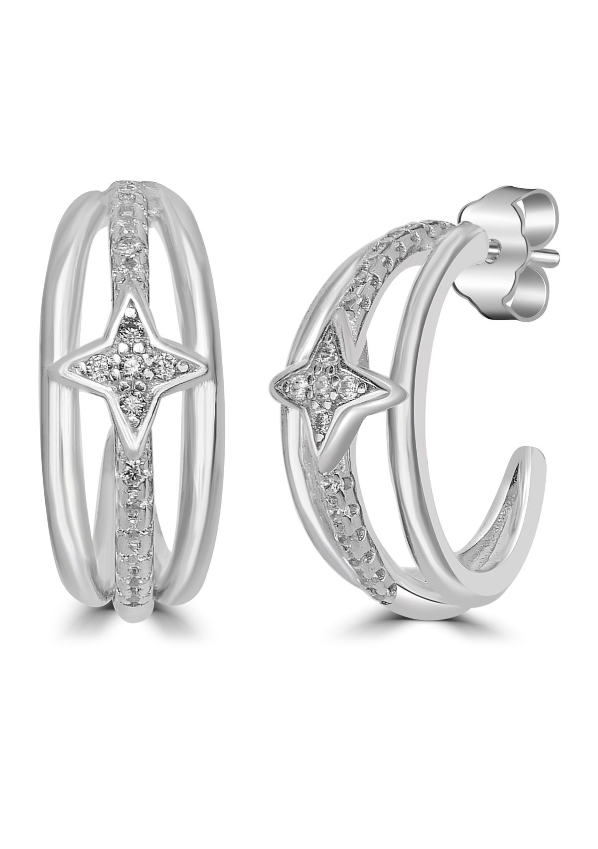 Sterling Silver Cubic Zirconia Vintage Hoop Earrings