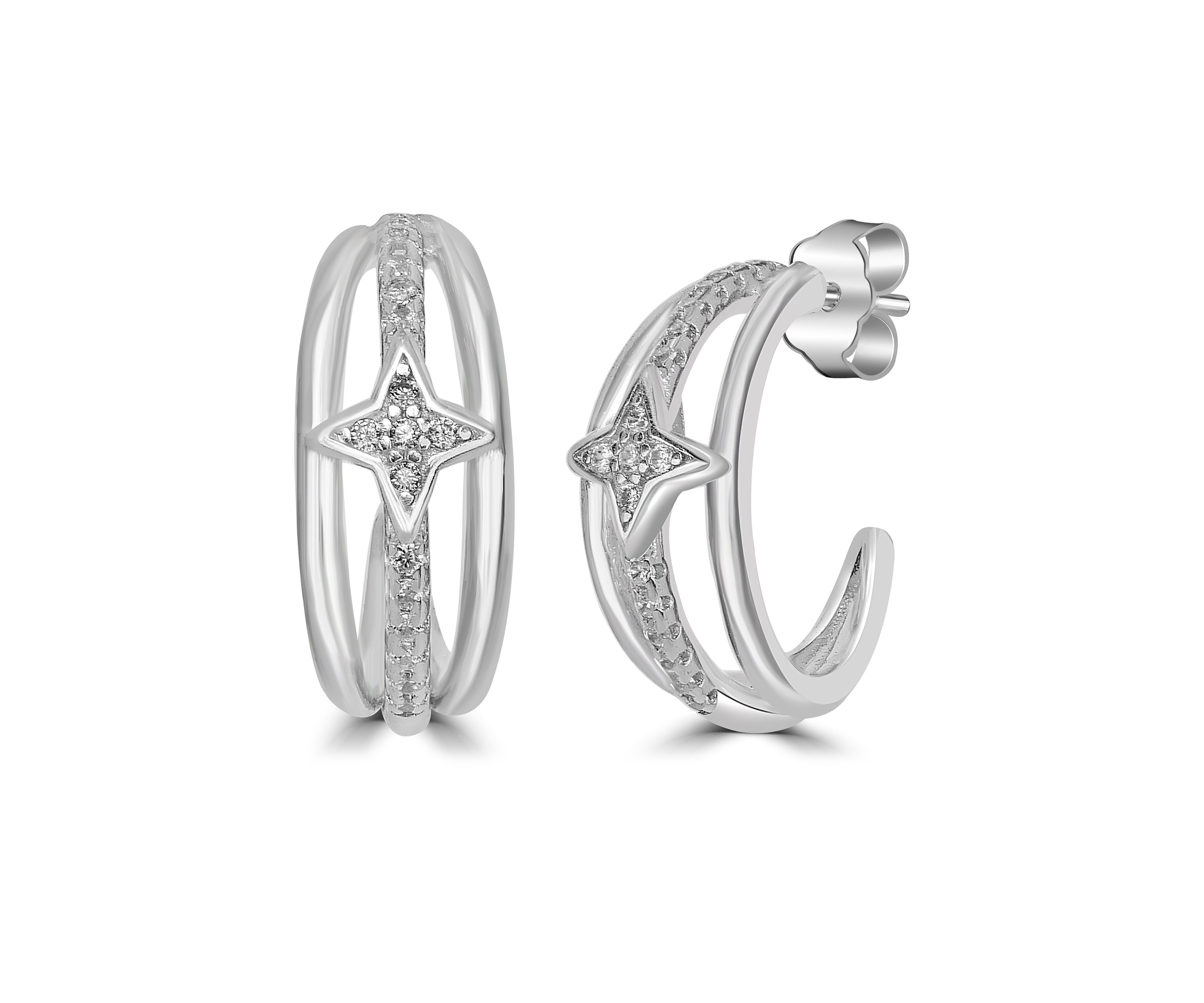 Sterling Silver Cubic Zirconia Vintage Hoop Earrings