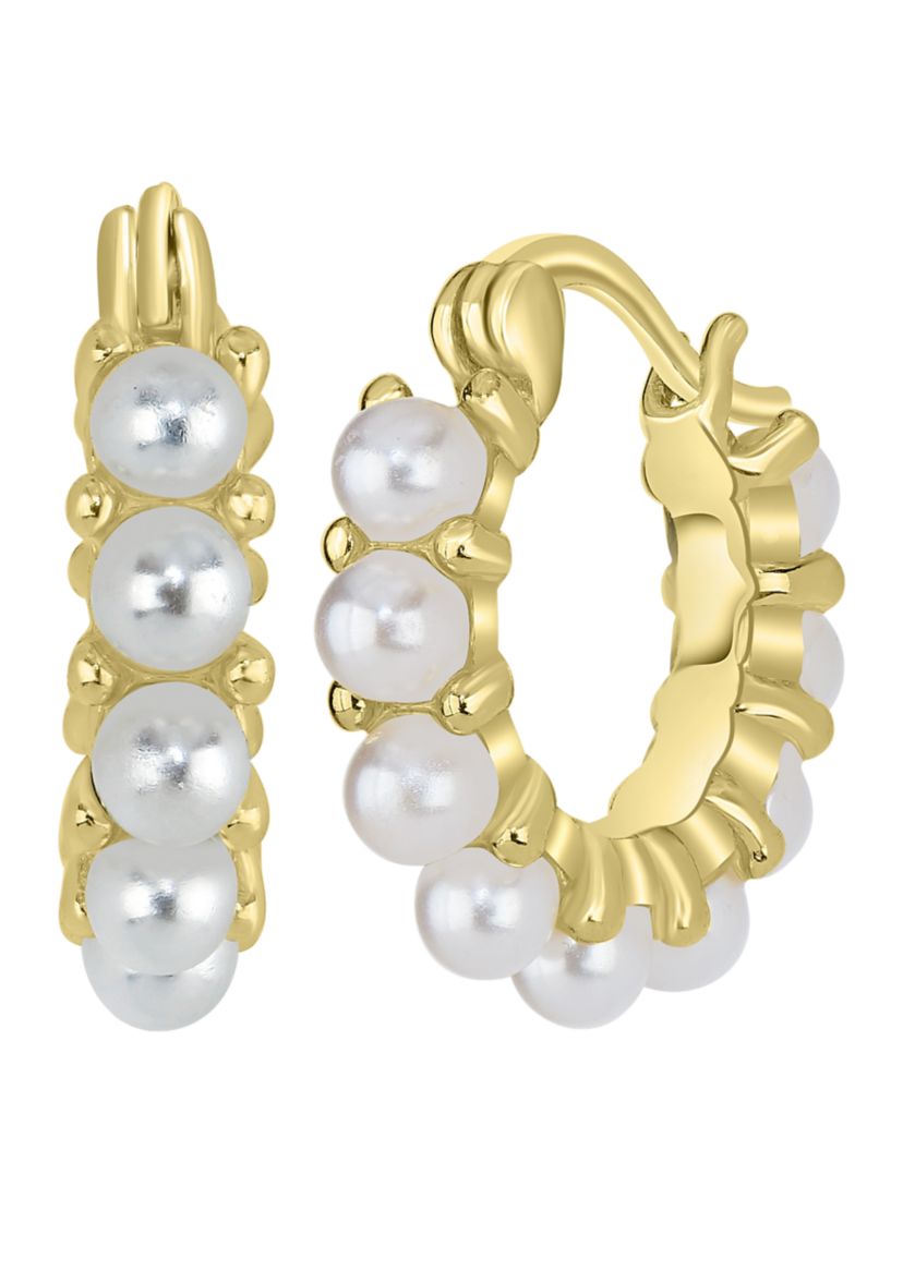 Gold Plated Pearl Hoop Earrings