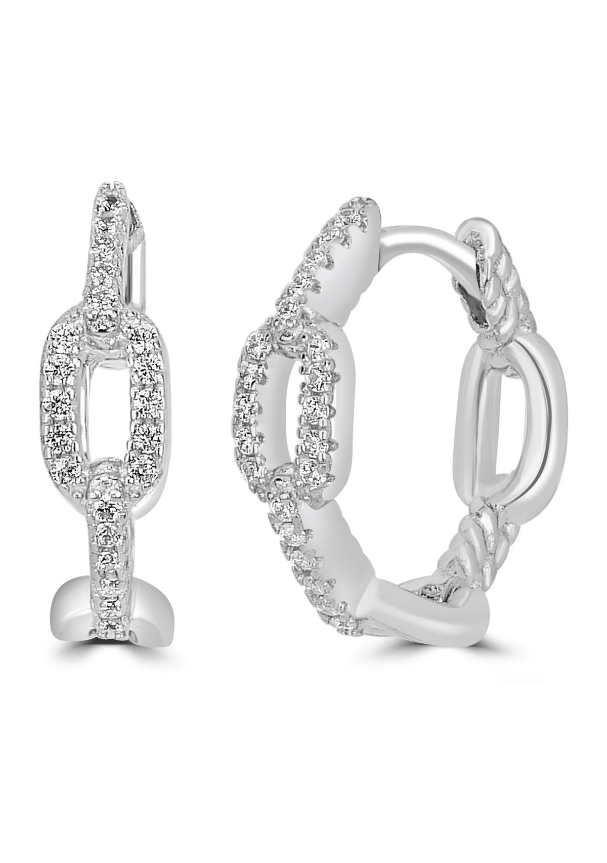 Sterling Silver Cubic Zirconia Link Hoop Earrings