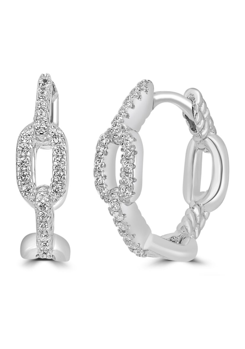 Sterling Silver Cubic Zirconia Link Hoop Earrings