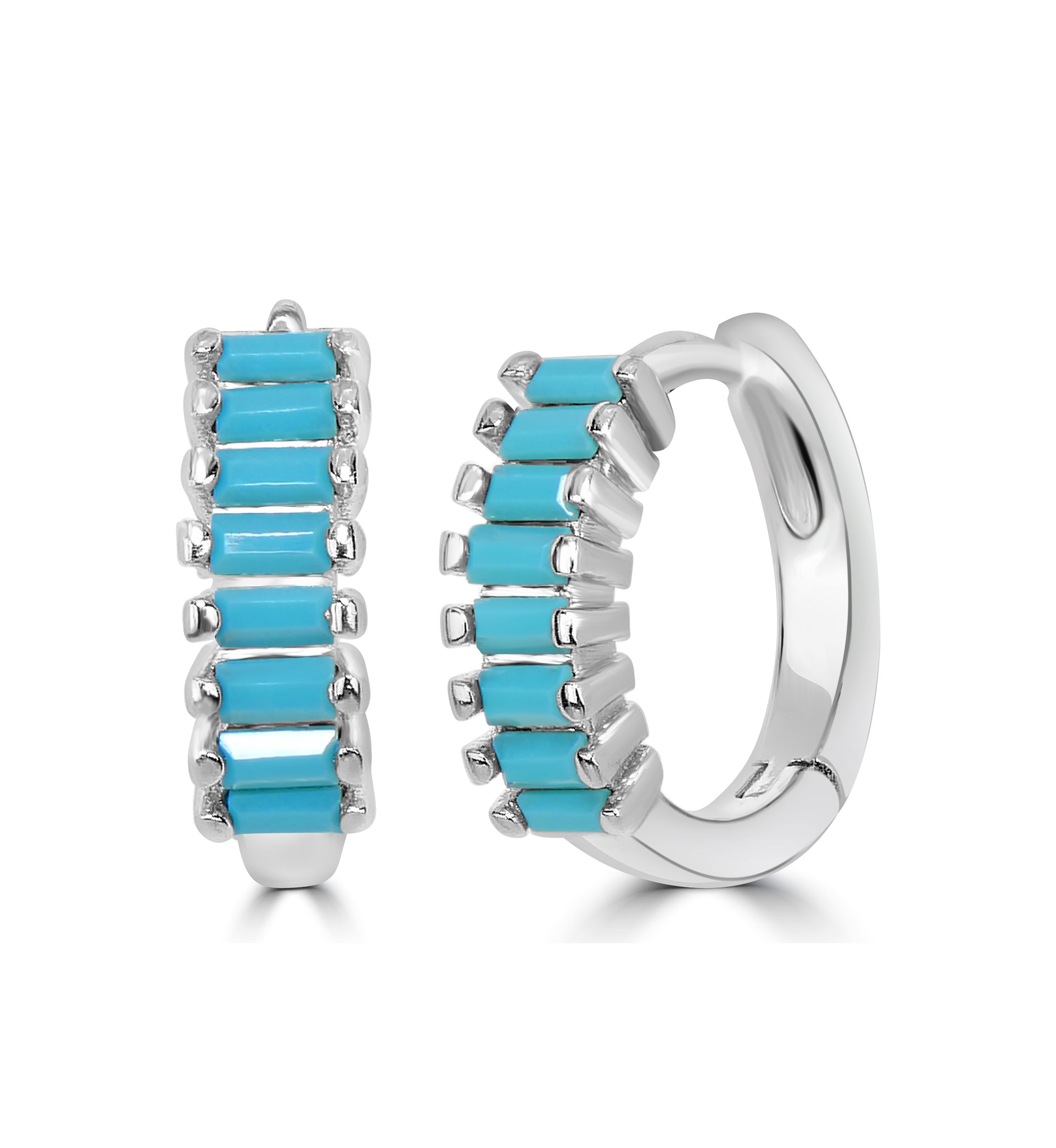 Sterling Silver with Cubic Zirconia Huggie Hoop Earrings