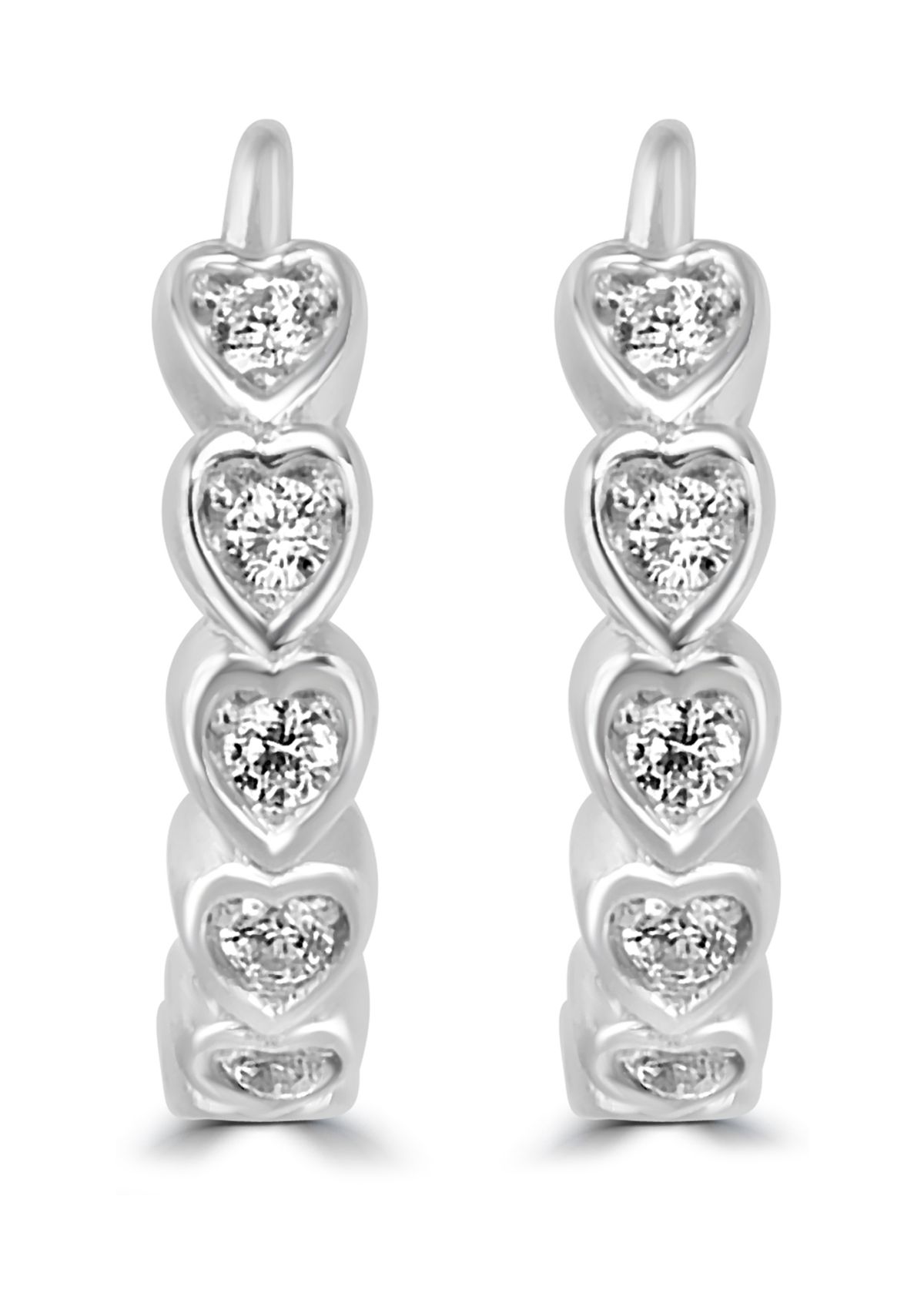 Sterling Silver Bezel Set Cubic Zirconia Heart Hoop Earrings