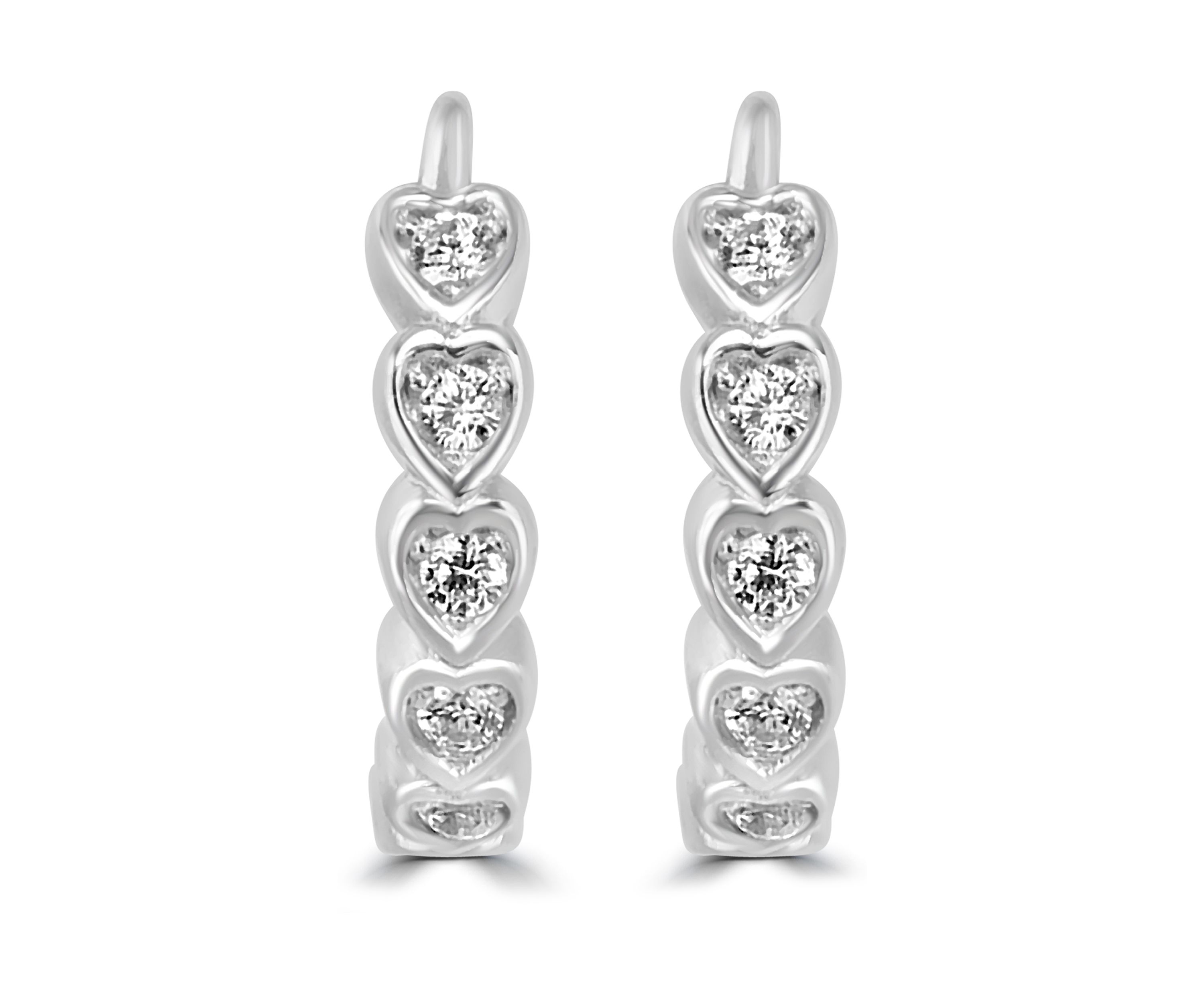 Sterling Silver Bezel Set Cubic Zirconia Heart Hoop Earrings