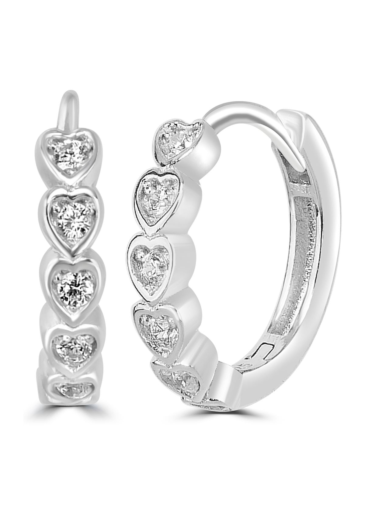 Sterling Silver Bezel Set Cubic Zirconia Heart Hoop Earrings