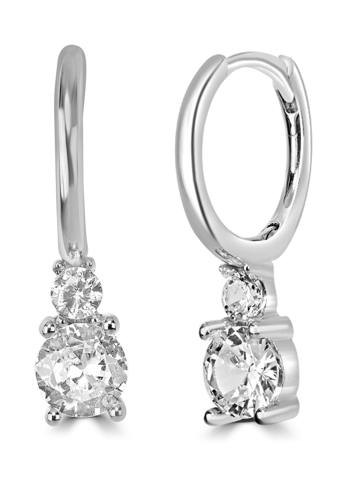 Sterling Silver Huggie Cubic Zirconia Charm Drop Earrings