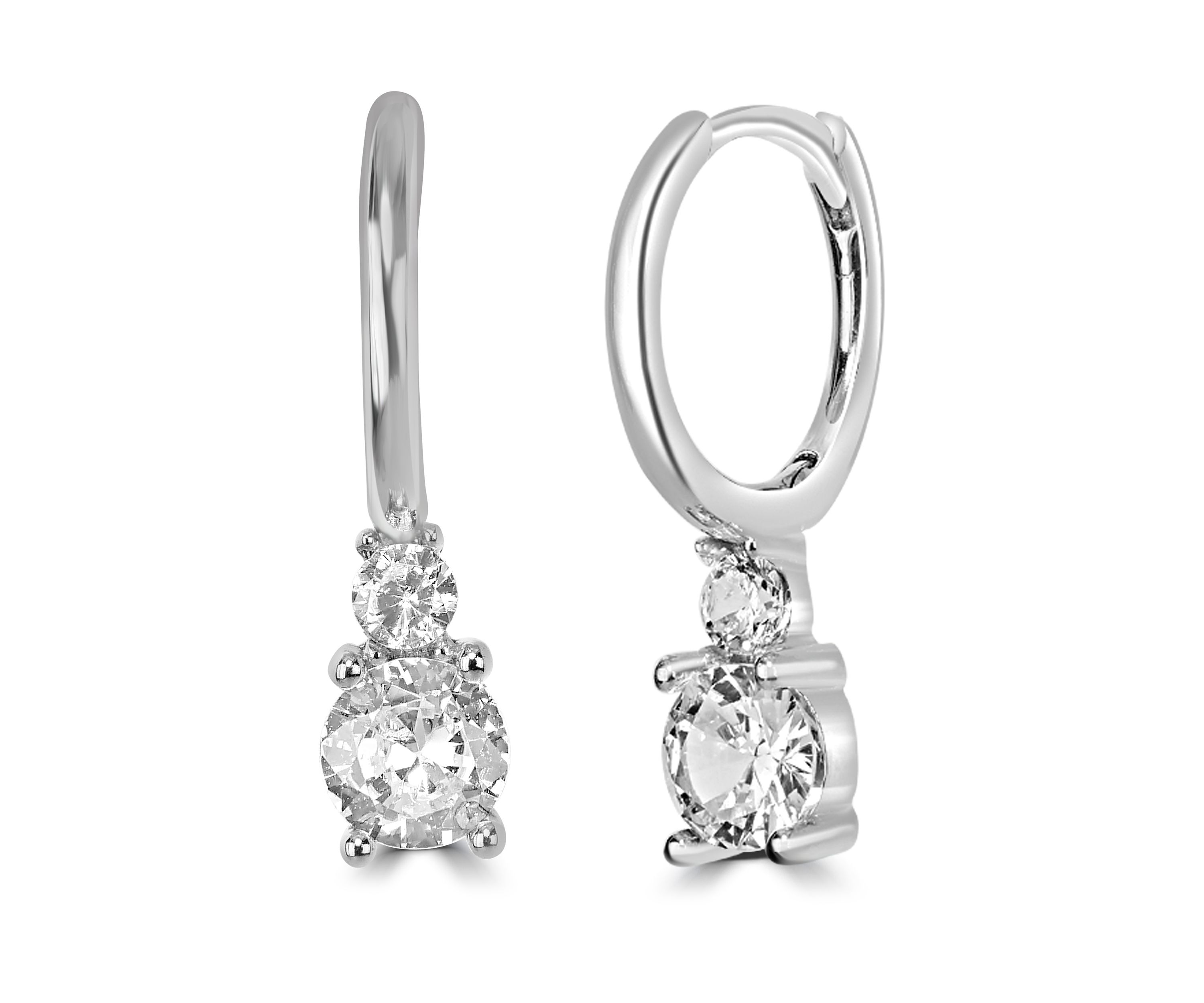 Sterling Silver Huggie Cubic Zirconia Charm Drop Earrings