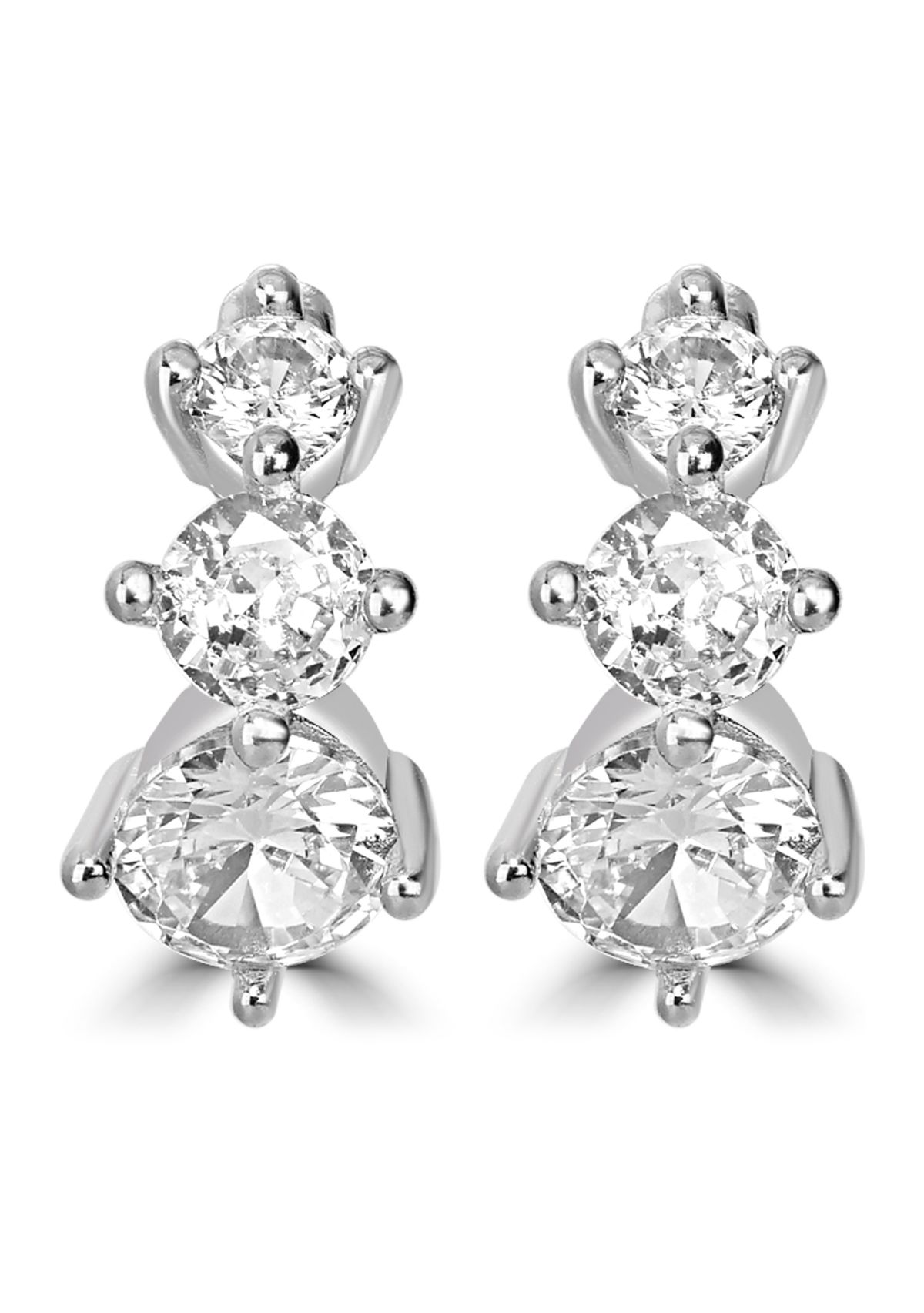 Sterling Silver 3 Graduated Cubic Zirconia Hoop Earrings