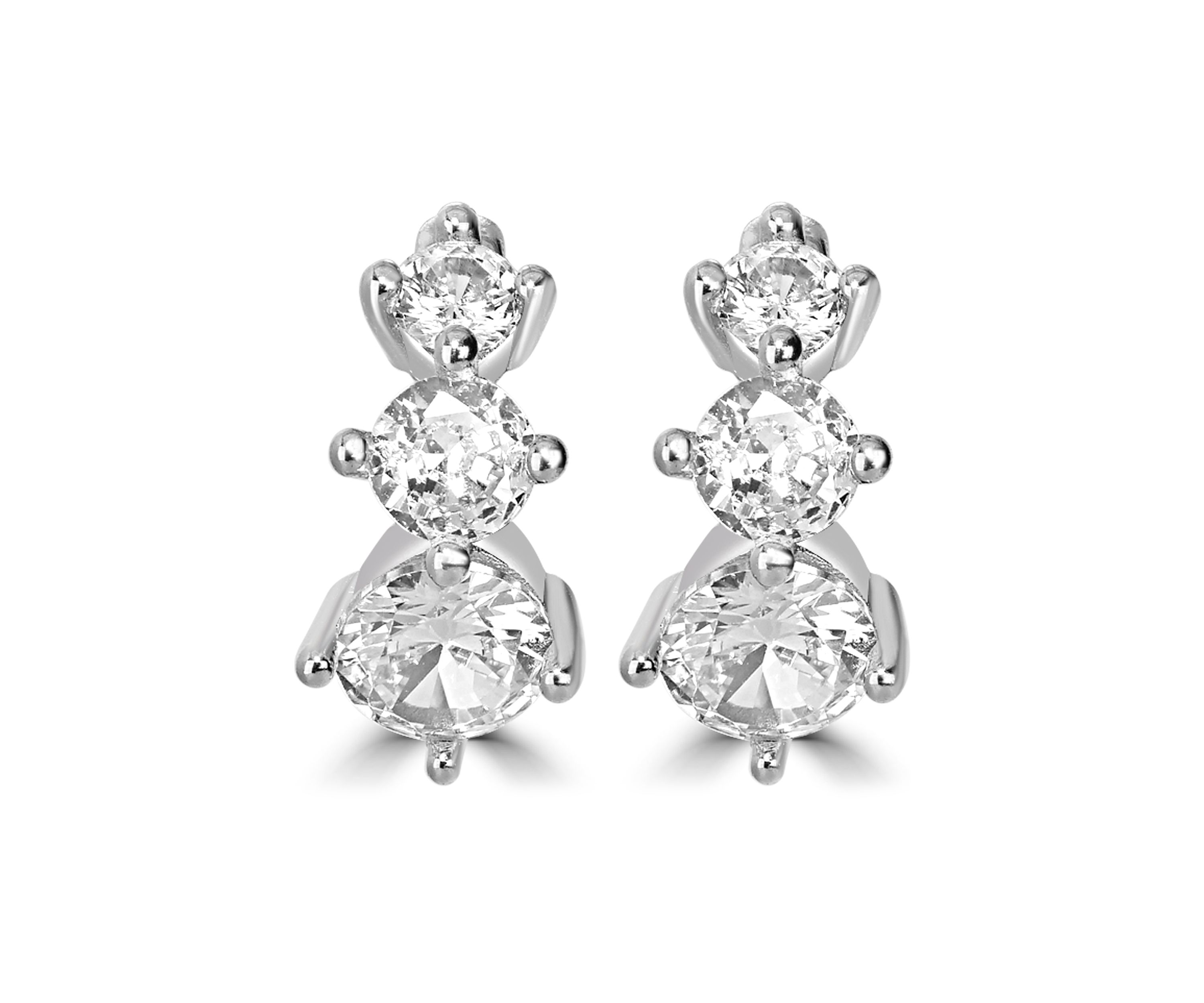 Sterling Silver 3 Graduated Cubic Zirconia Hoop Earrings