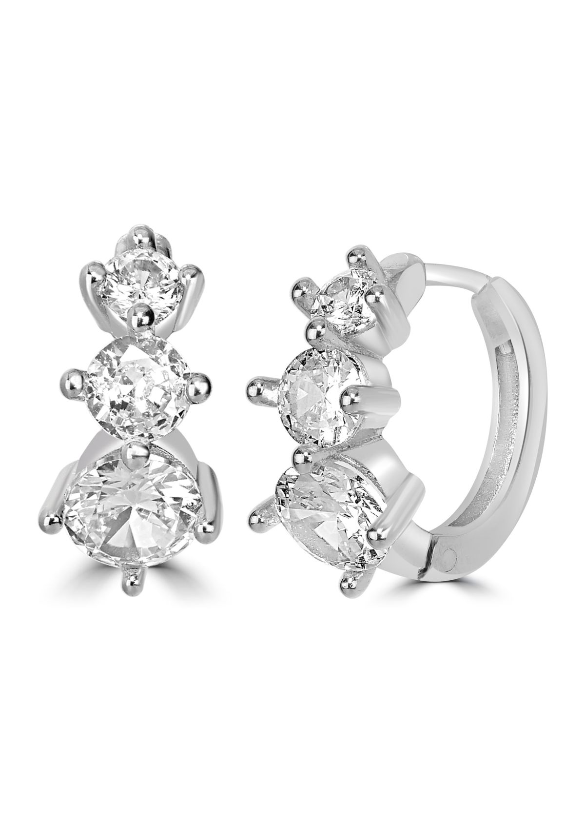 Sterling Silver 3 Graduated Cubic Zirconia Hoop Earrings