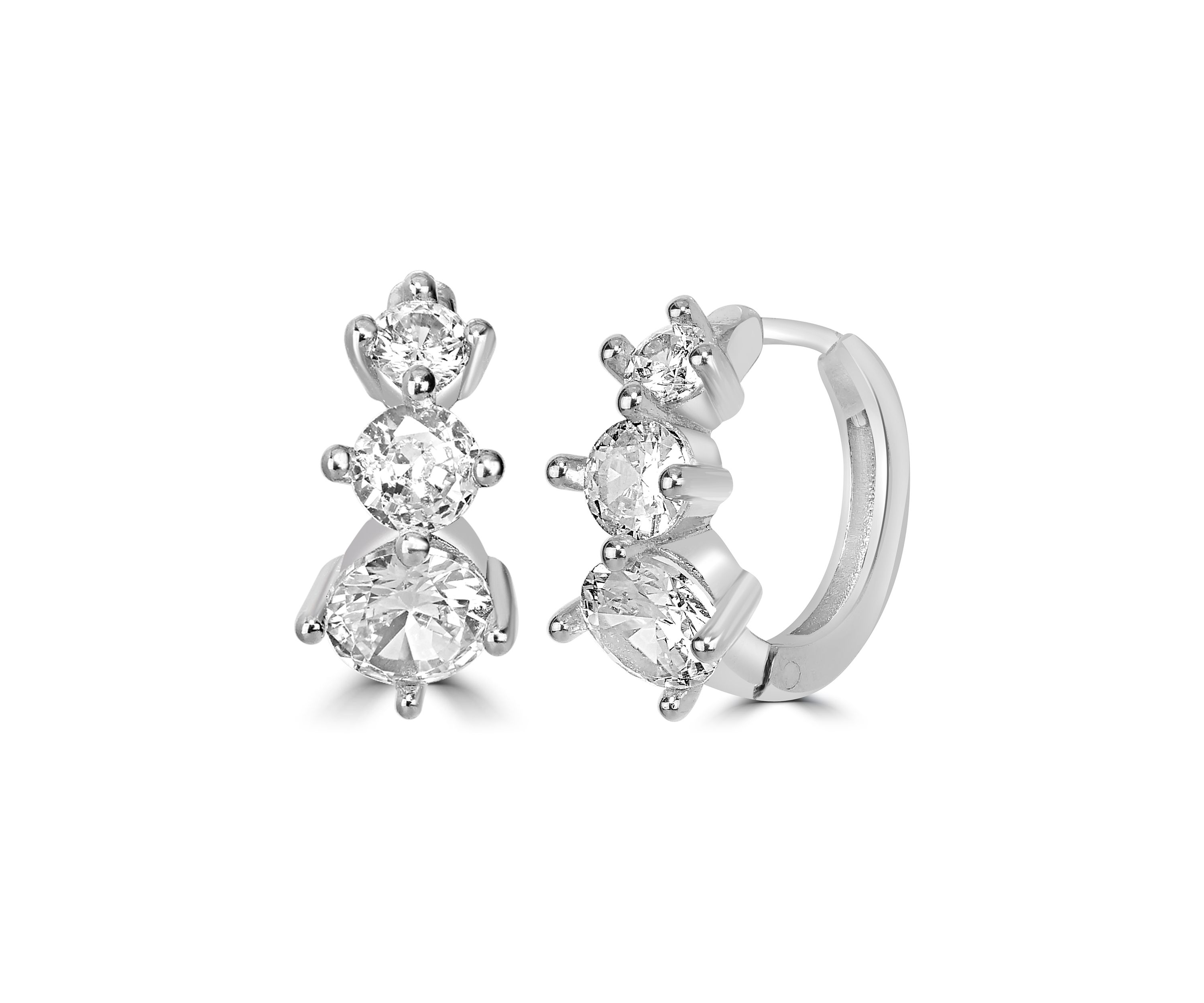 Sterling Silver 3 Graduated Cubic Zirconia Hoop Earrings