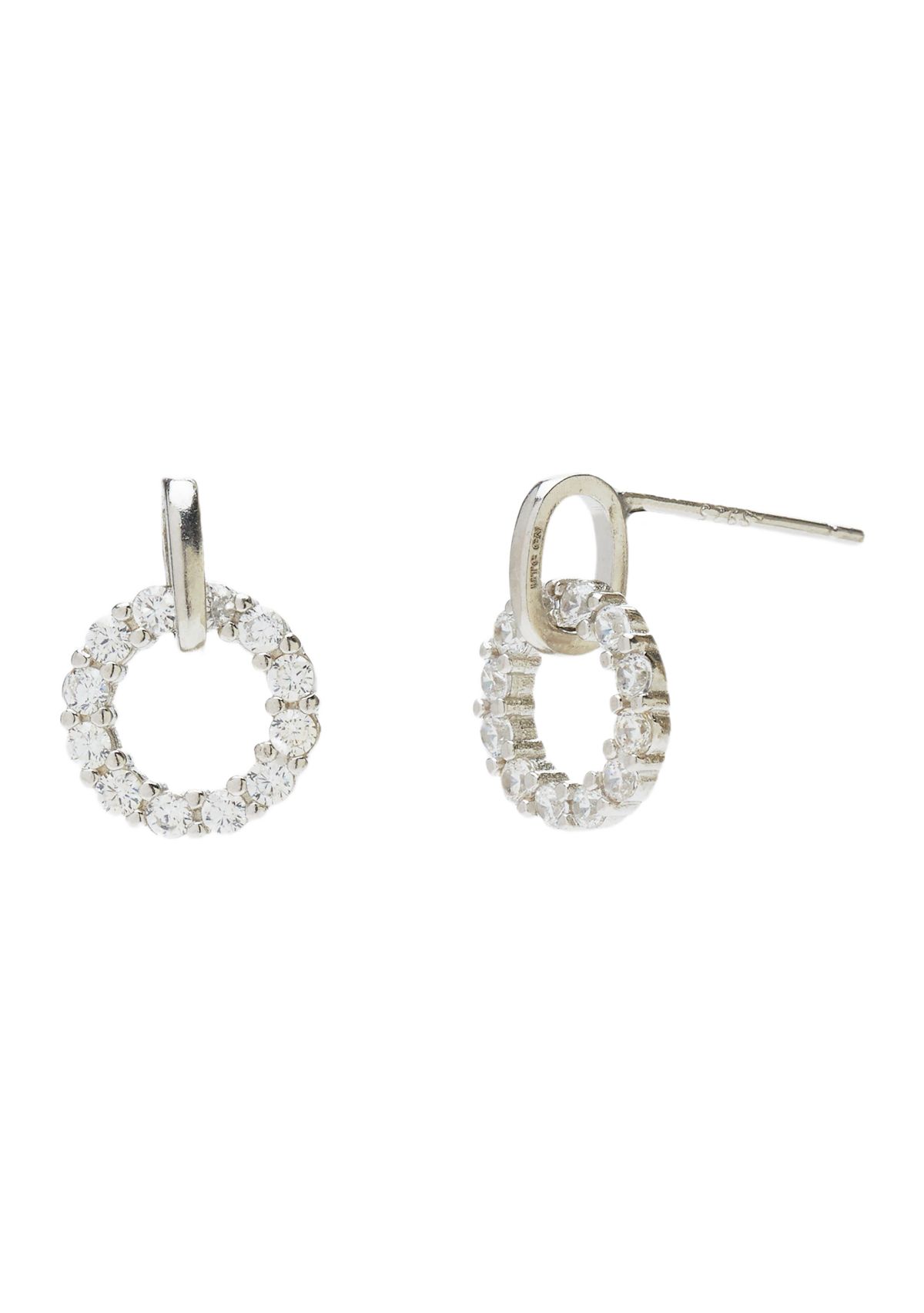 Sterling Silver Cubic Zirconia Frontal Hoop Stud Earrings
