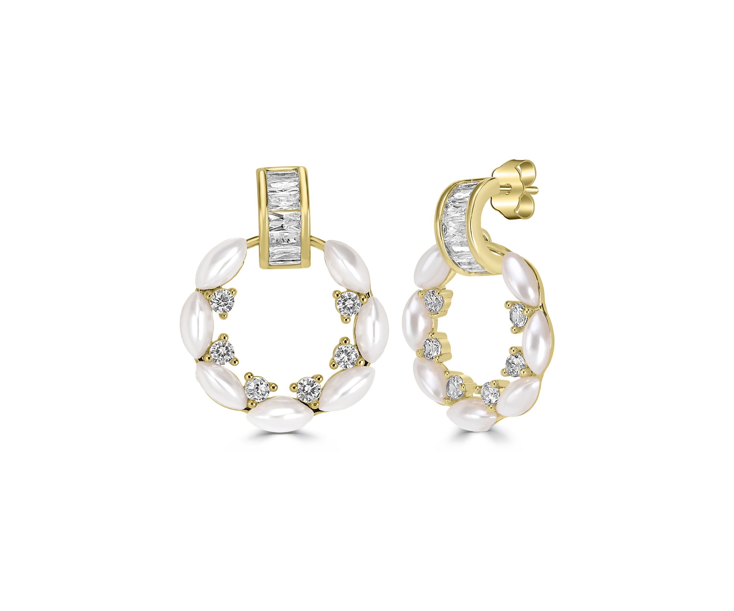 Gold Plated Cubic Zirconia Pearl Door Knocker Earrings
