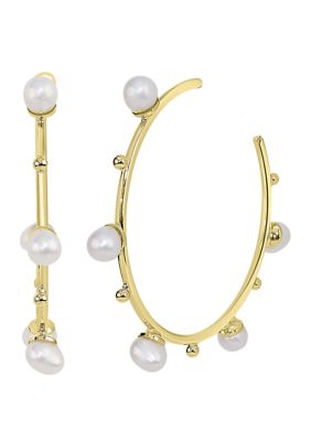 Belk Silverworks Gold Plated Pearl Station Hoop Earrings