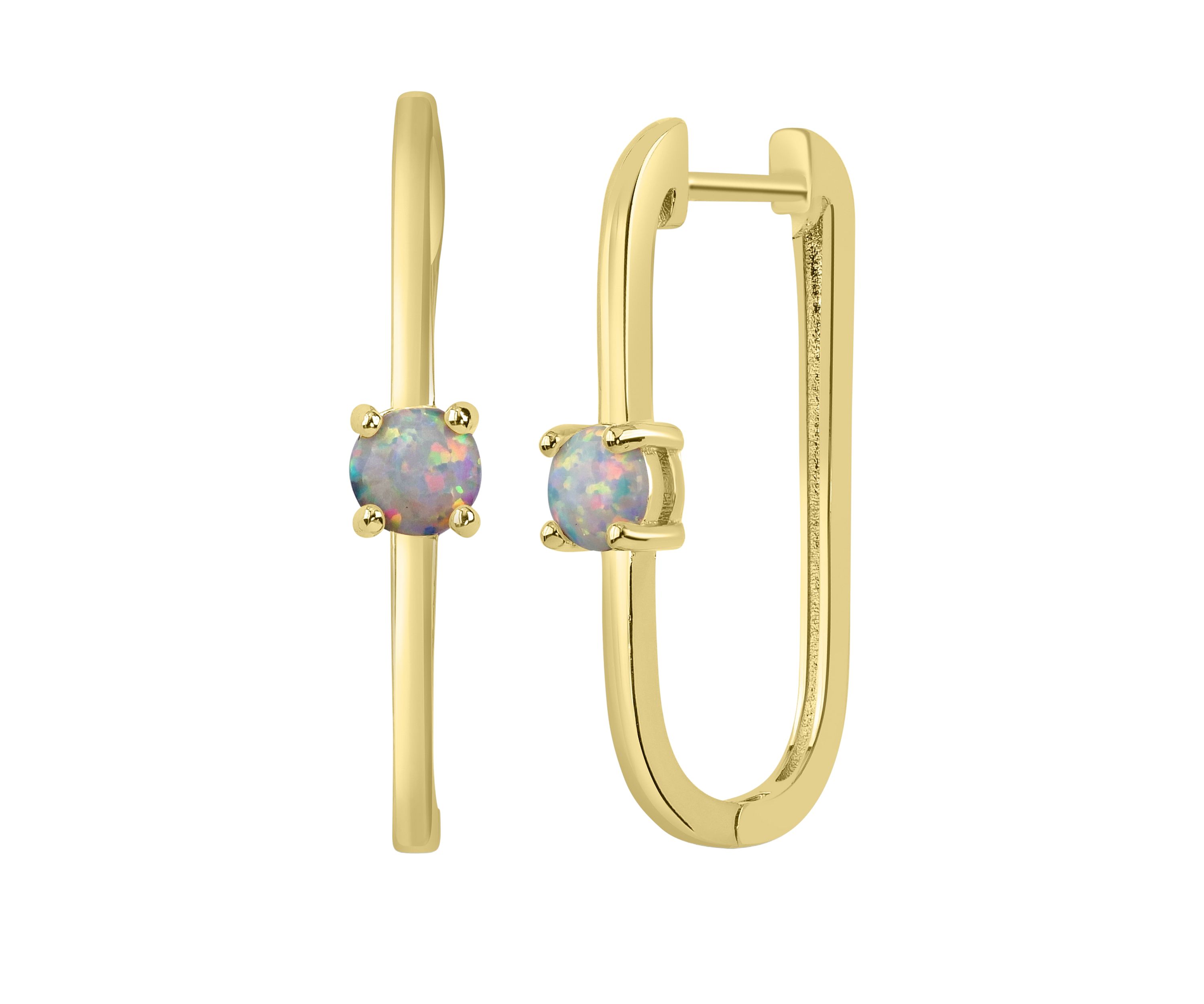 Lab Created Gold Plated Square Hoop Opal Earrings