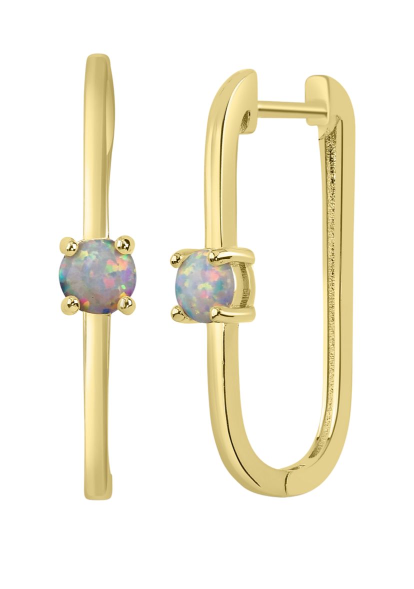 Lab Created Gold Plated Square Hoop Opal Earrings