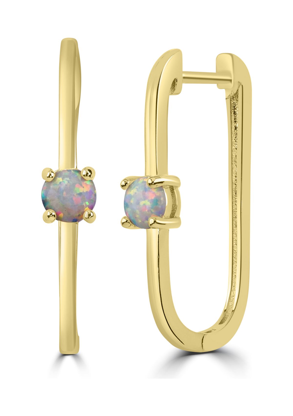 Belk Silverworks Gold-Plated Synthetic Opal U-Hoop Earrings | Belk