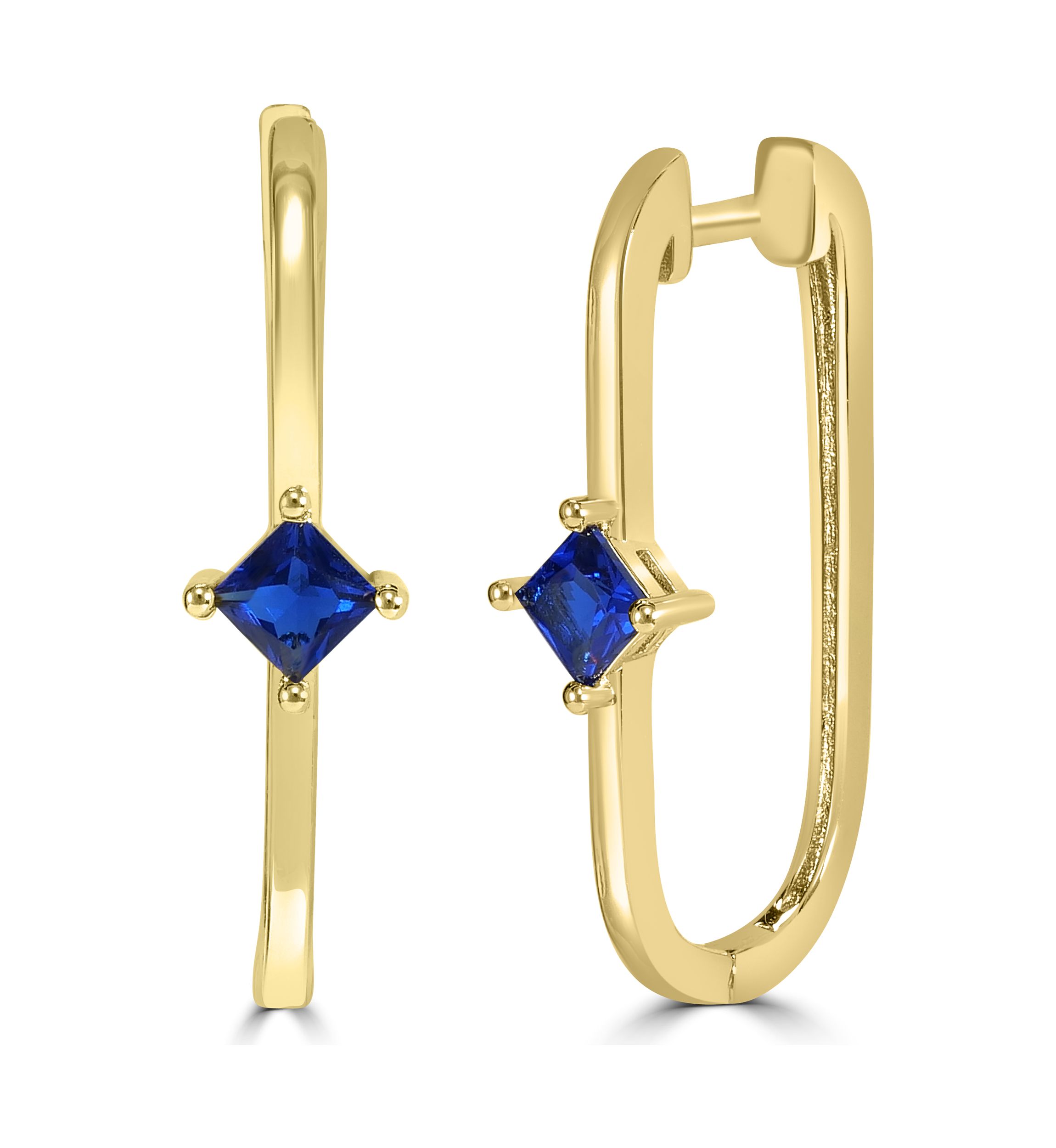 Gold-Plated Blue Cubic Zirconia U-Hoop Earrings