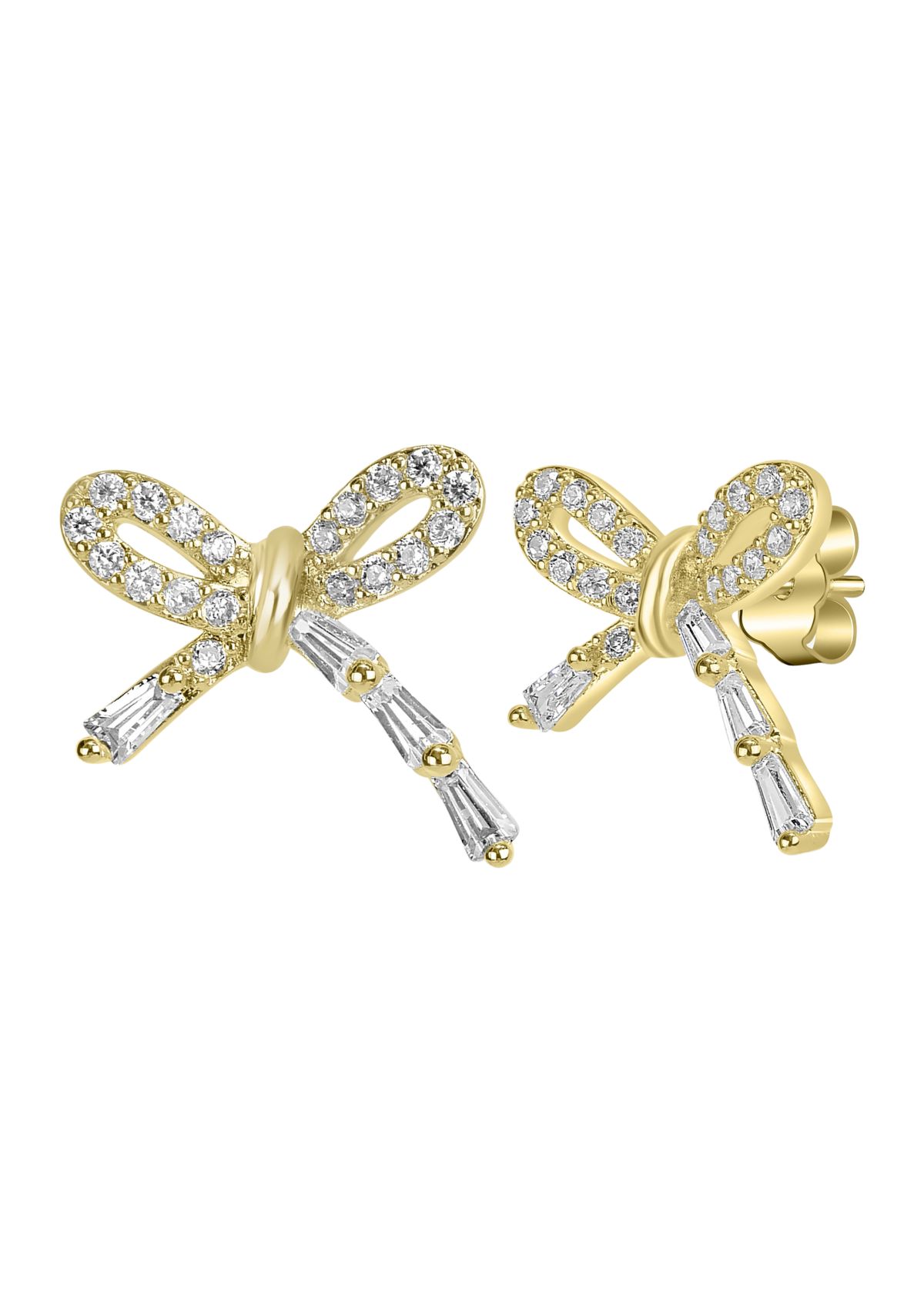 Gold Plated Cubic Zirconia Bow Stud Earrings