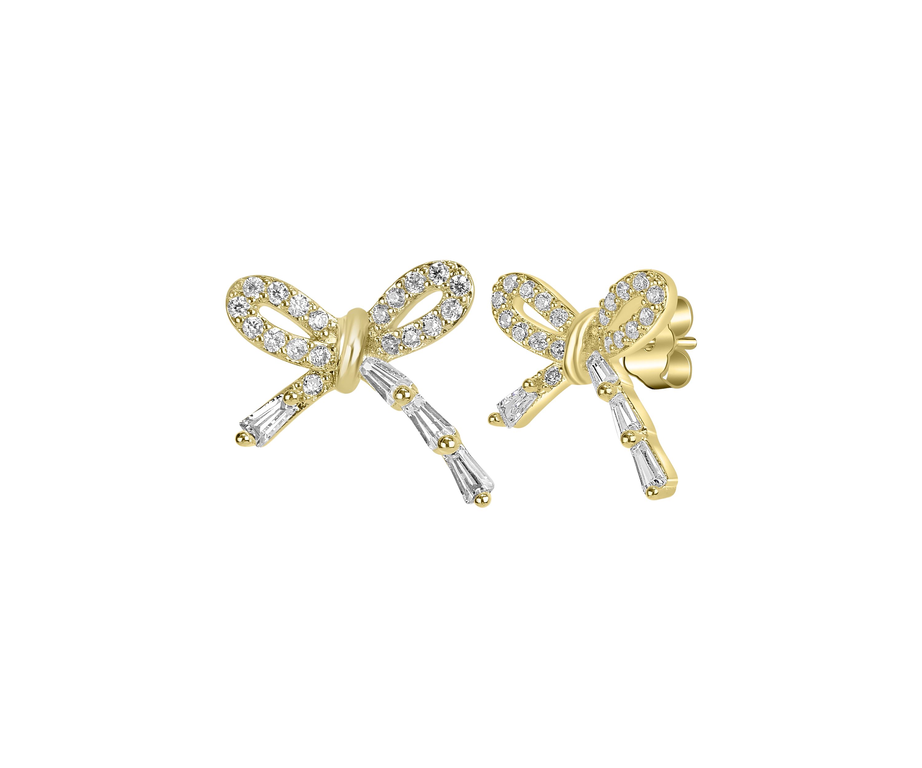 Gold Plated Cubic Zirconia Bow Stud Earrings