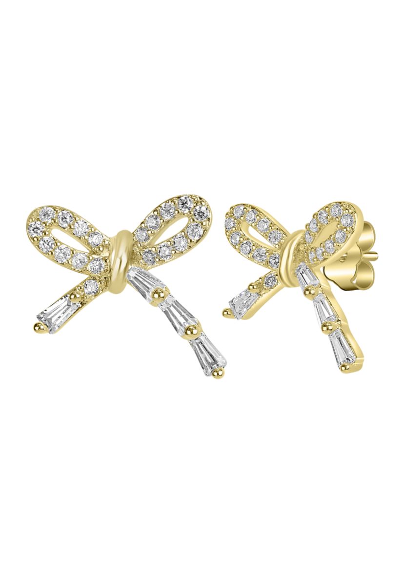 Gold Plated Cubic Zirconia Bow Stud Earrings