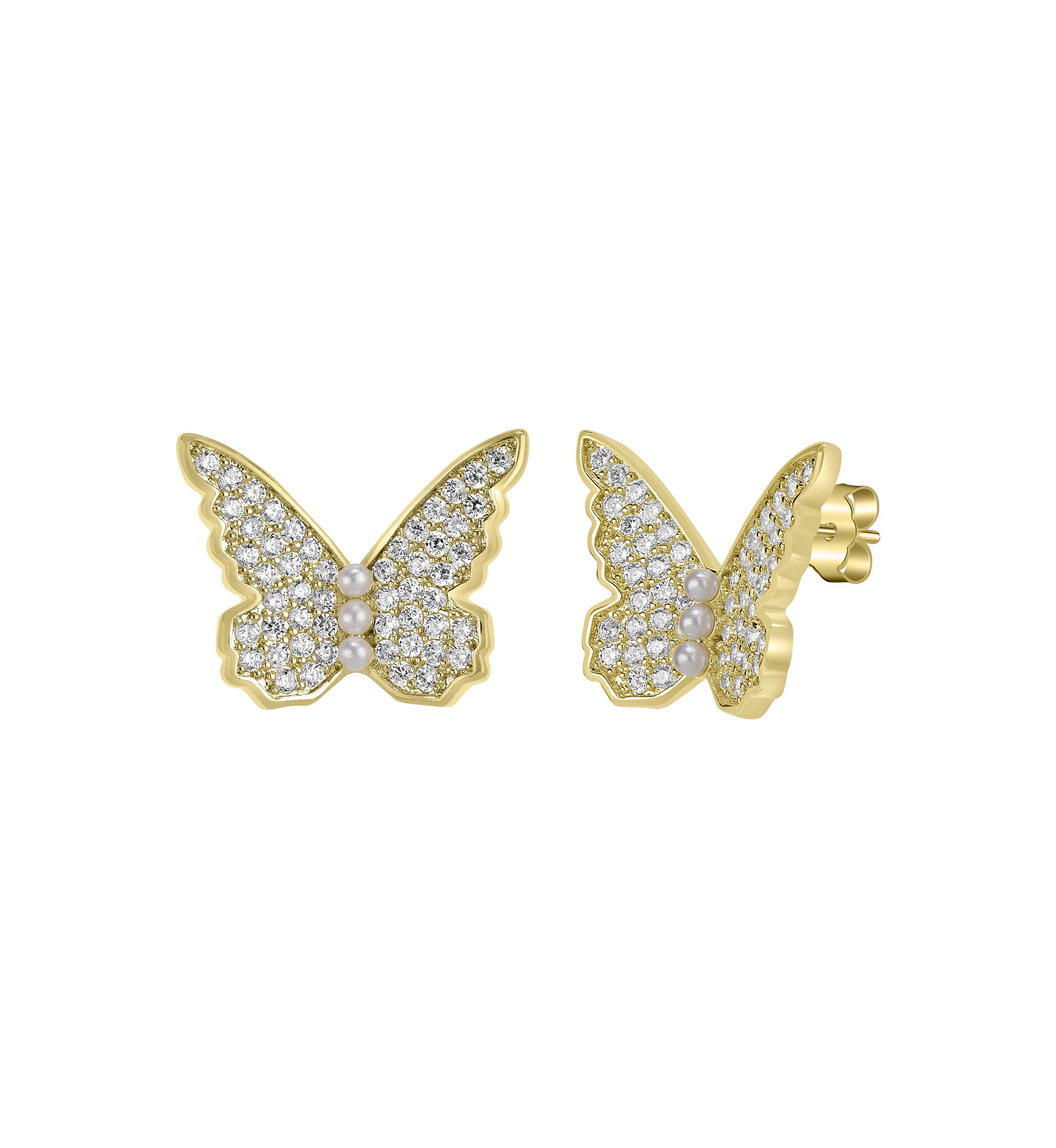 Gold Plated Cubic Zirconia Butterfly Stud Earrings
