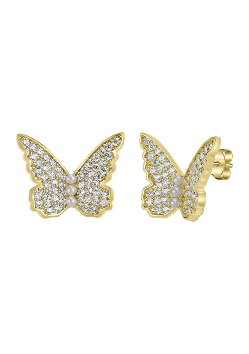 Gold Plated Cubic Zirconia Butterfly Stud Earrings