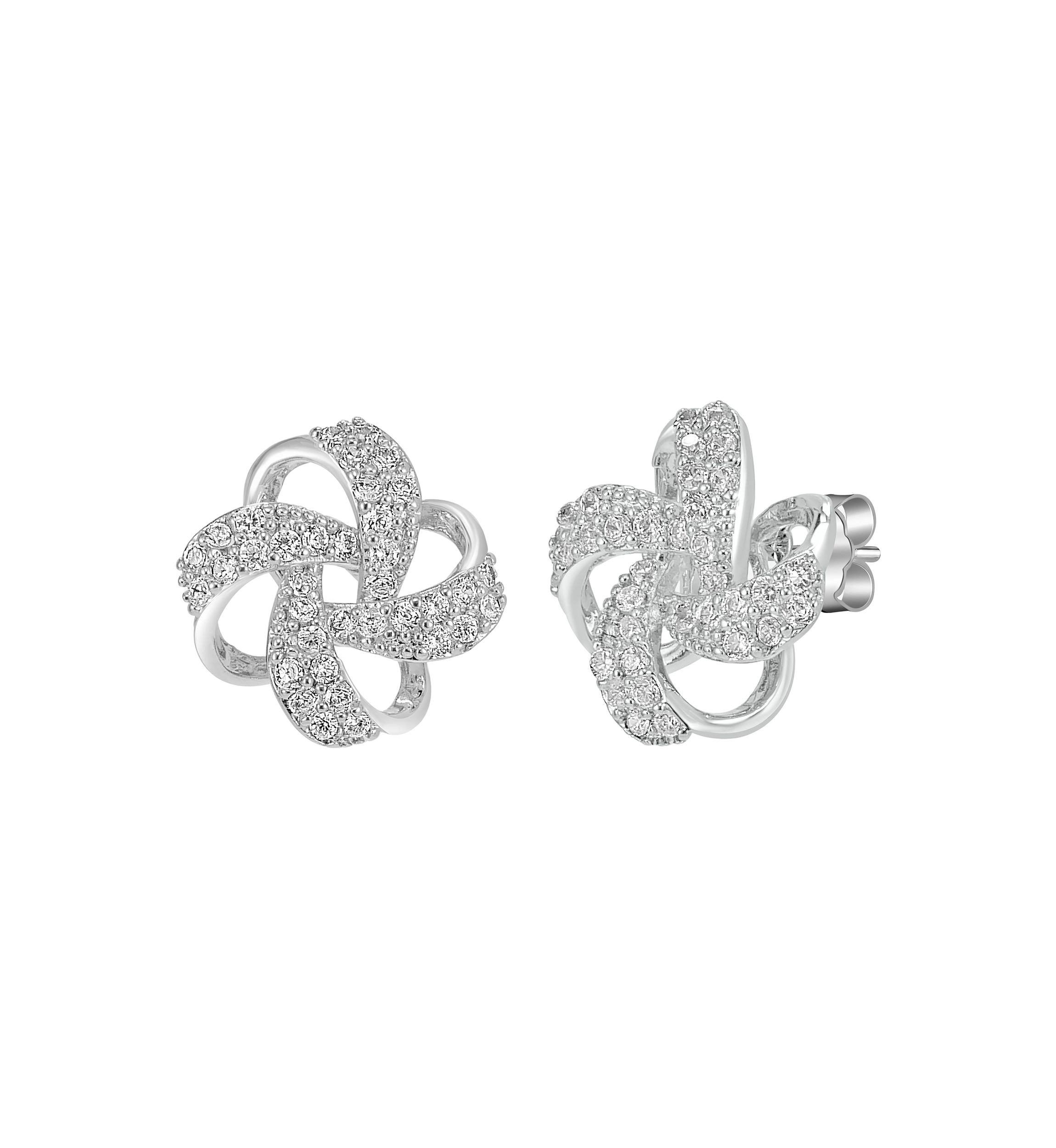 Sterling Silver Cubic Zirconia Pinwheel Stud Earrings