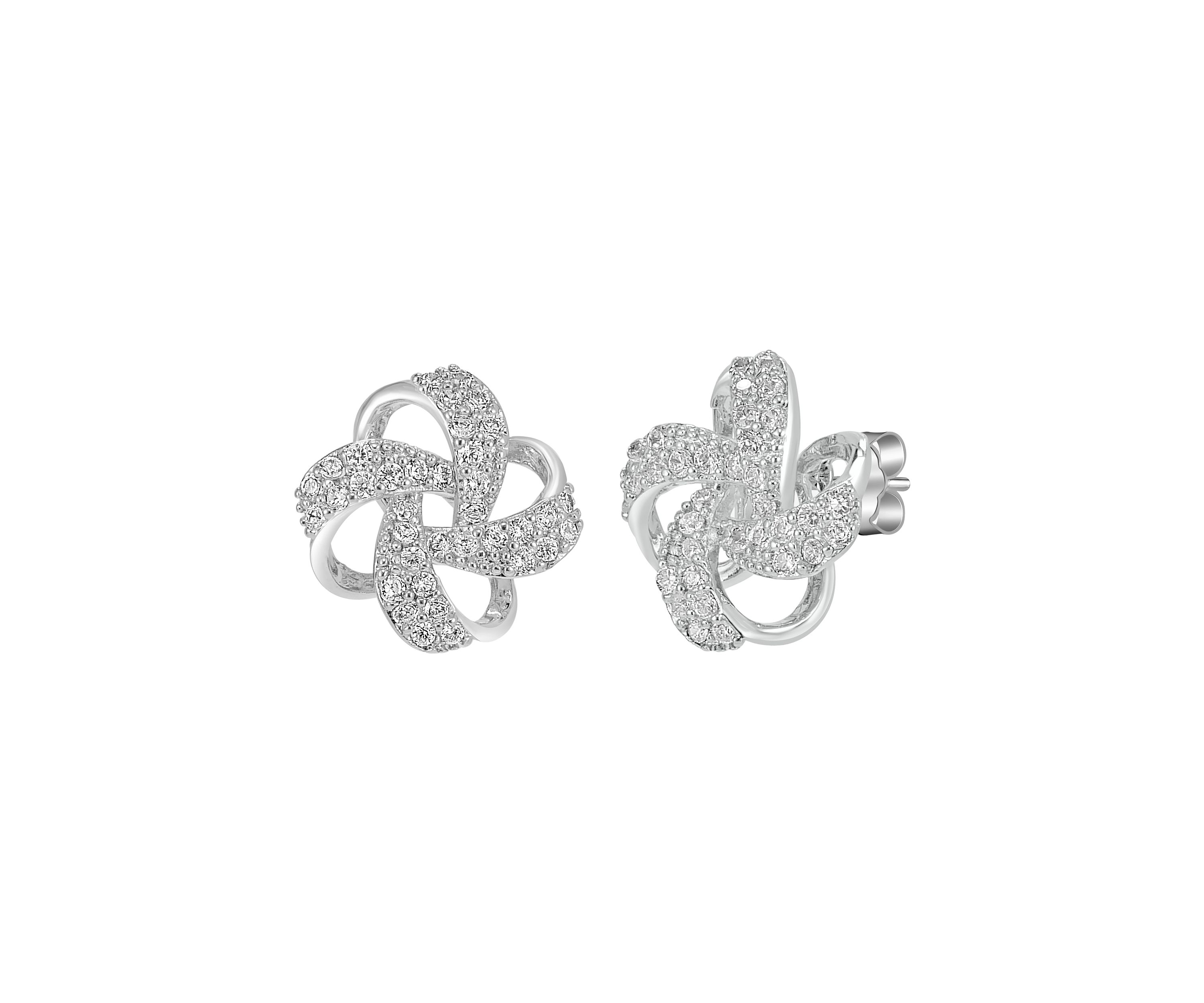 Sterling Silver Cubic Zirconia Pinwheel Stud Earrings