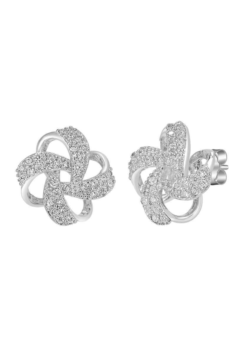 Sterling Silver Cubic Zirconia Pinwheel Stud Earrings