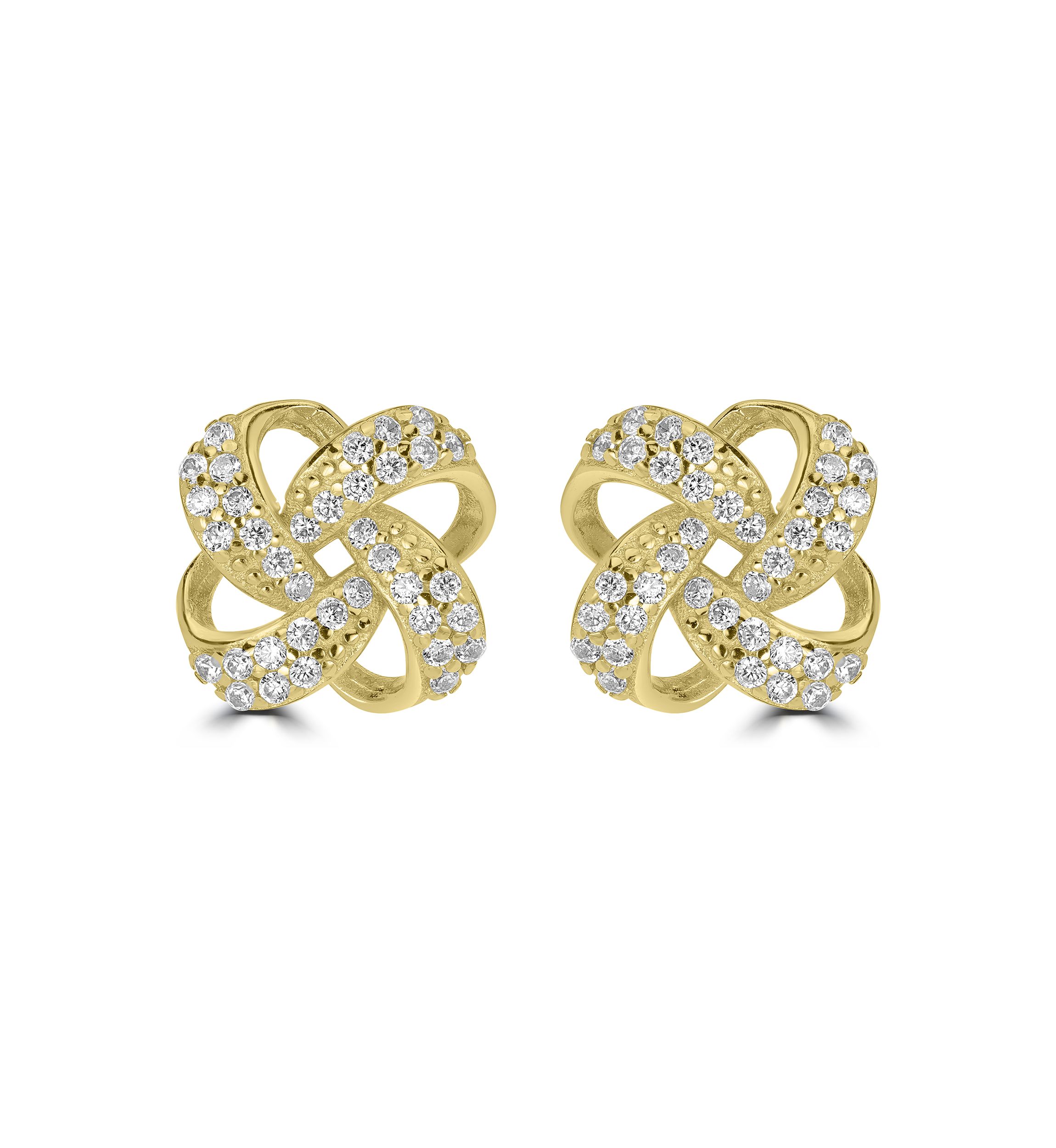 Gold Over Sterling Silver Pavé Cubic Zirconia Knot Stud Earrings