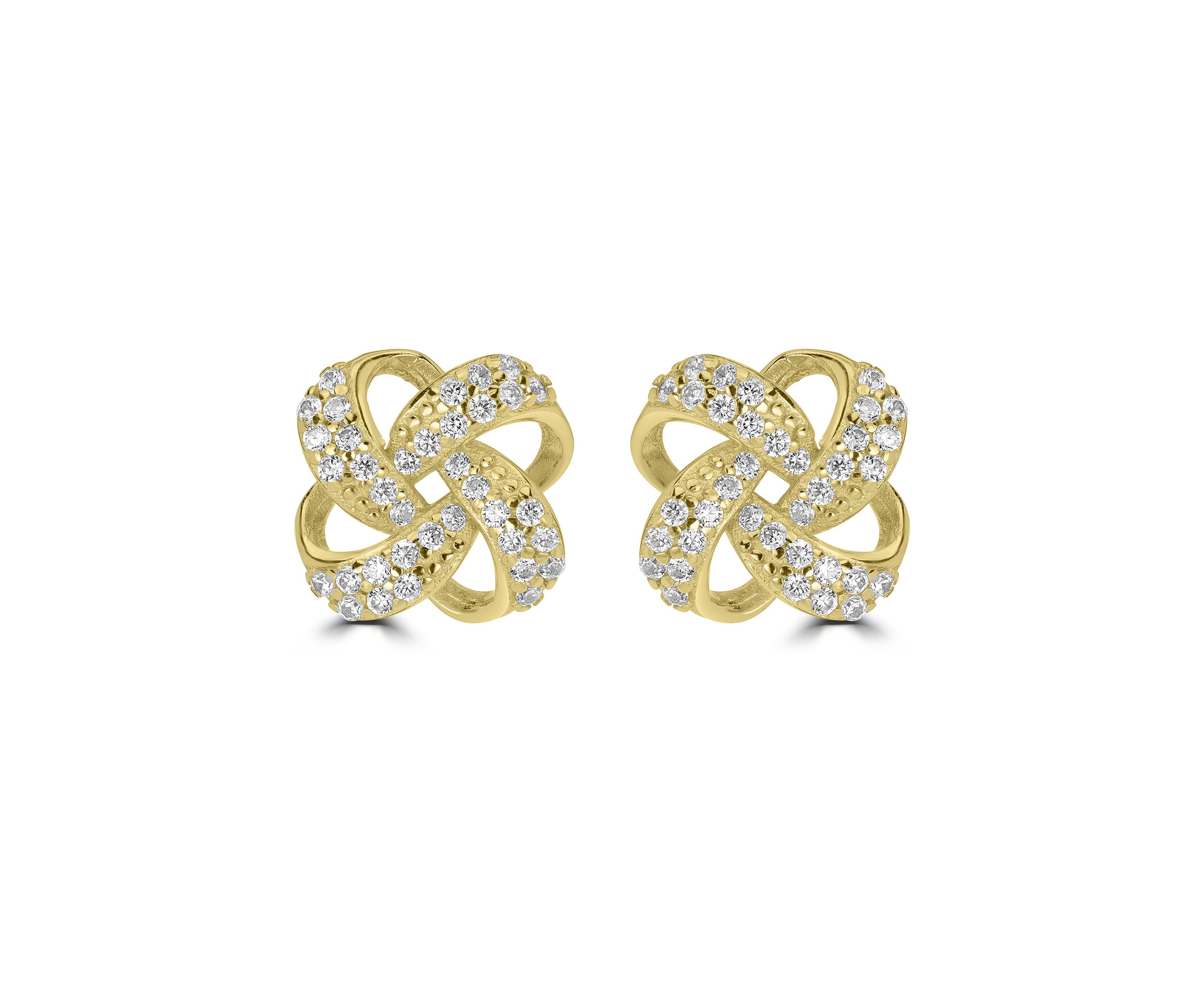 Gold Over Sterling Silver Pavé Cubic Zirconia Knot Stud Earrings