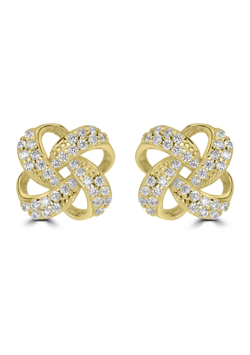 Gold Over Sterling Silver Pavé Cubic Zirconia Knot Stud Earrings